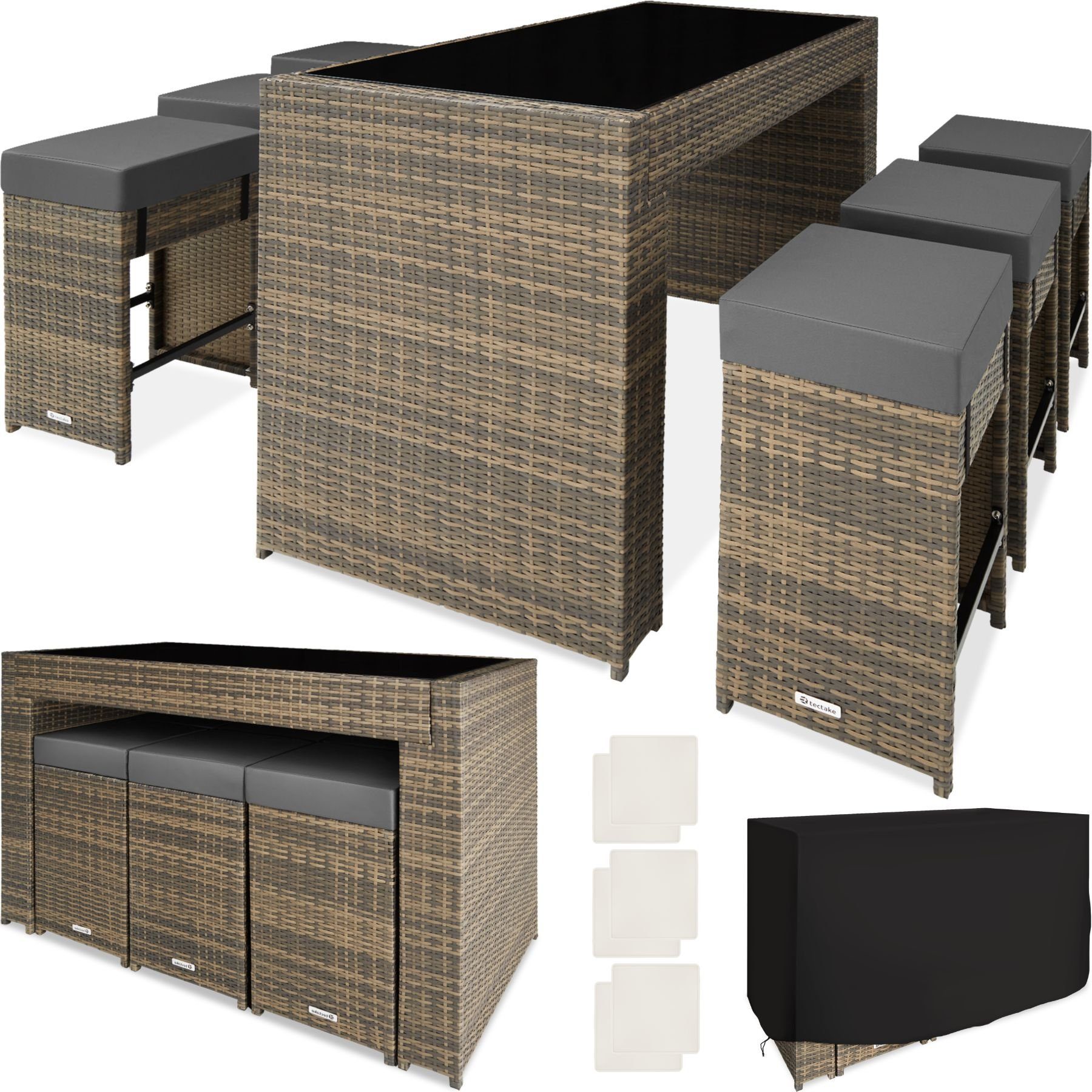 tectake Sitzgruppe Rattan Barset, (Set, 7-tlg),