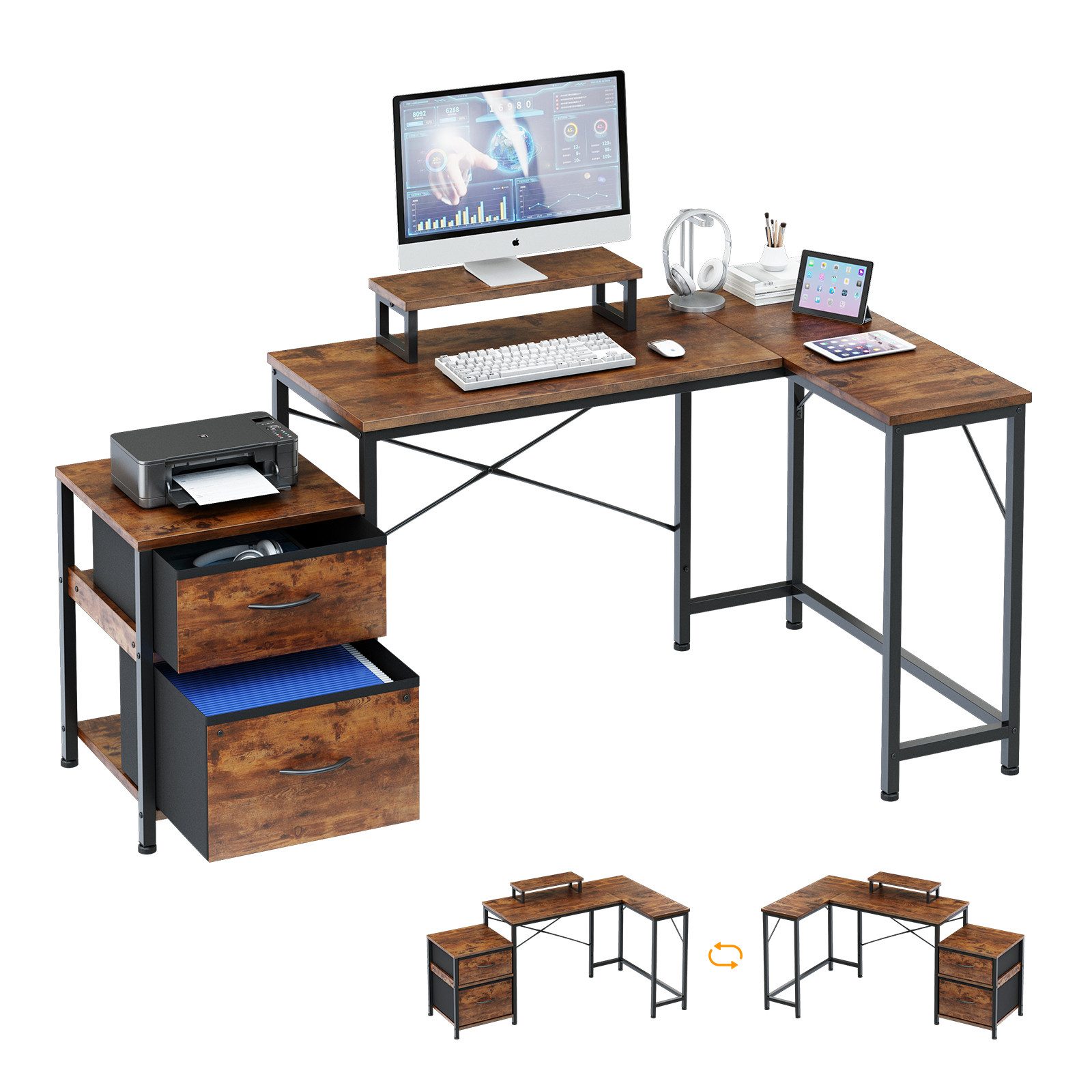Dripex Eckschreibtisch Schreibtisch L-Form mit Regal