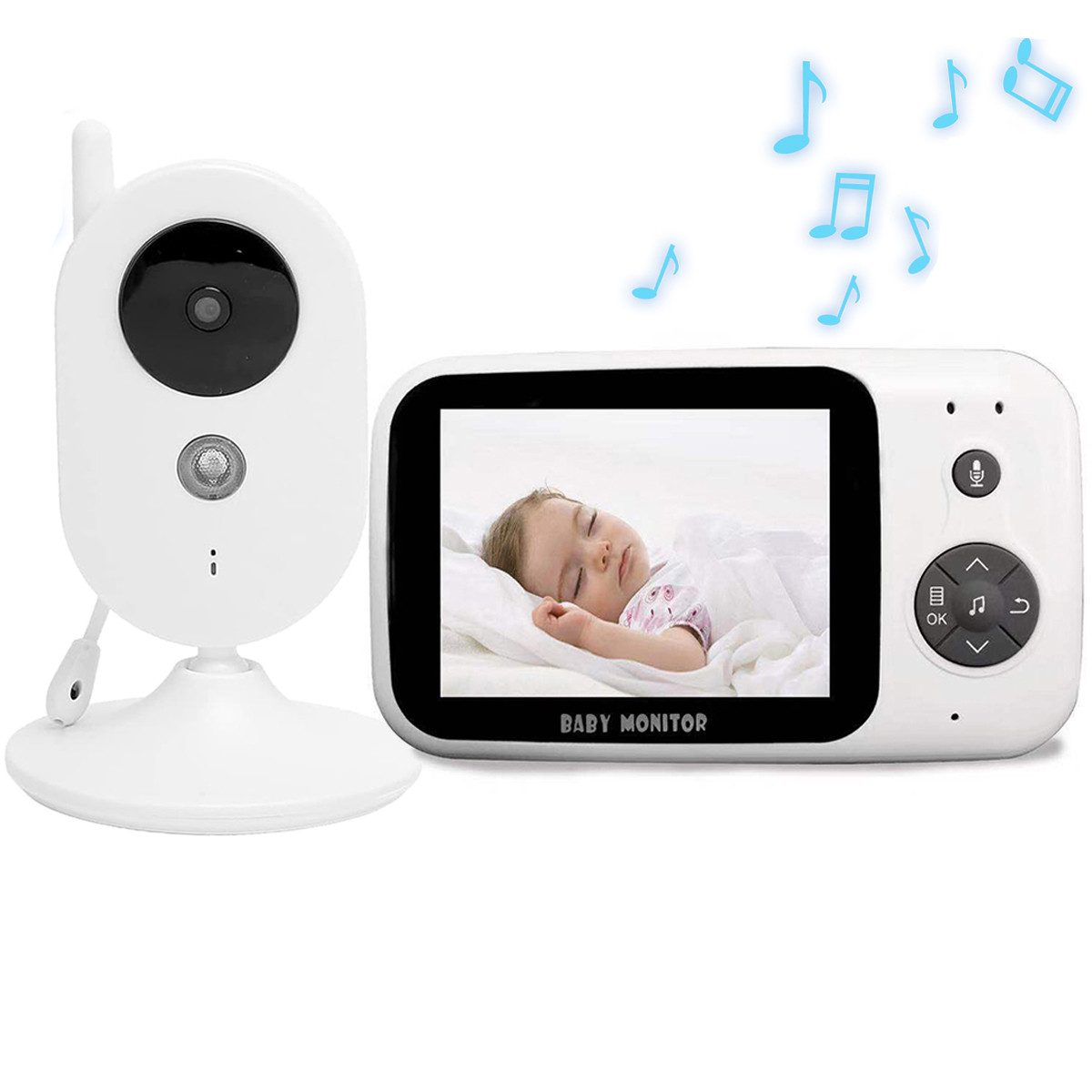 ZEUOPQ Video-Babyphone 3,2-Zoll-LCD-Baby-Monitor, Babyphone mit Kamera,