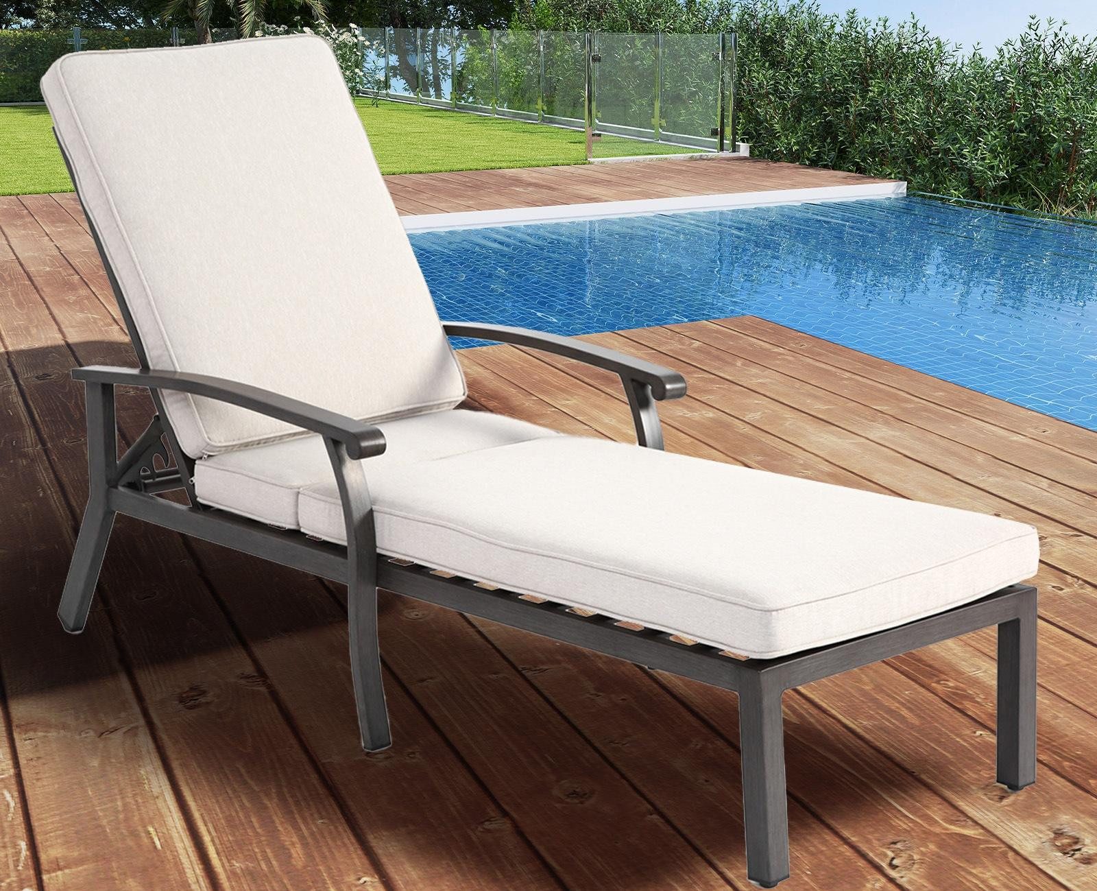 LVHOM Gartenliege Verstellbare Aluminium-Liege mit Kissen,