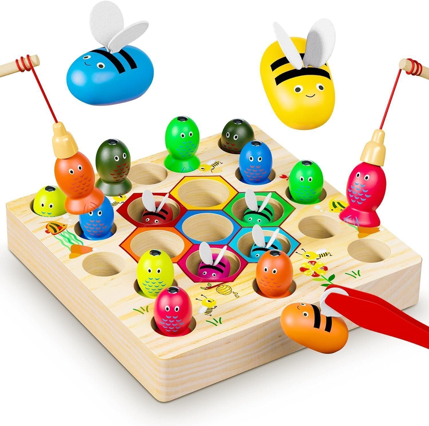 POPOLIC Lernspielzeug Magnetische Angelspiel, Holzspielzeug für