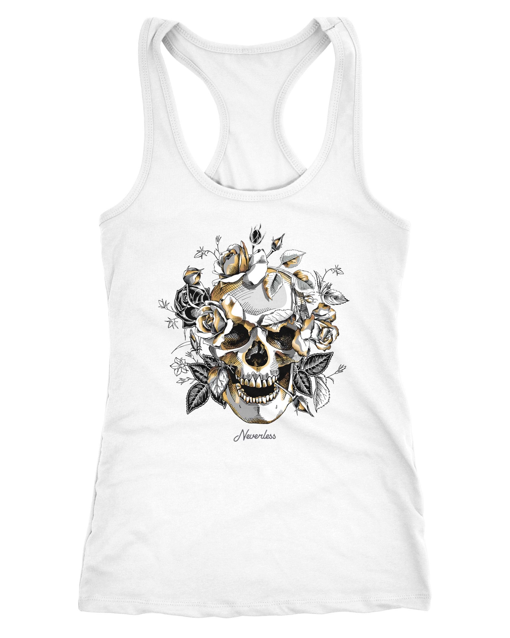 Neverless Tanktop Damen Tank-Top Totenkopf Rosen