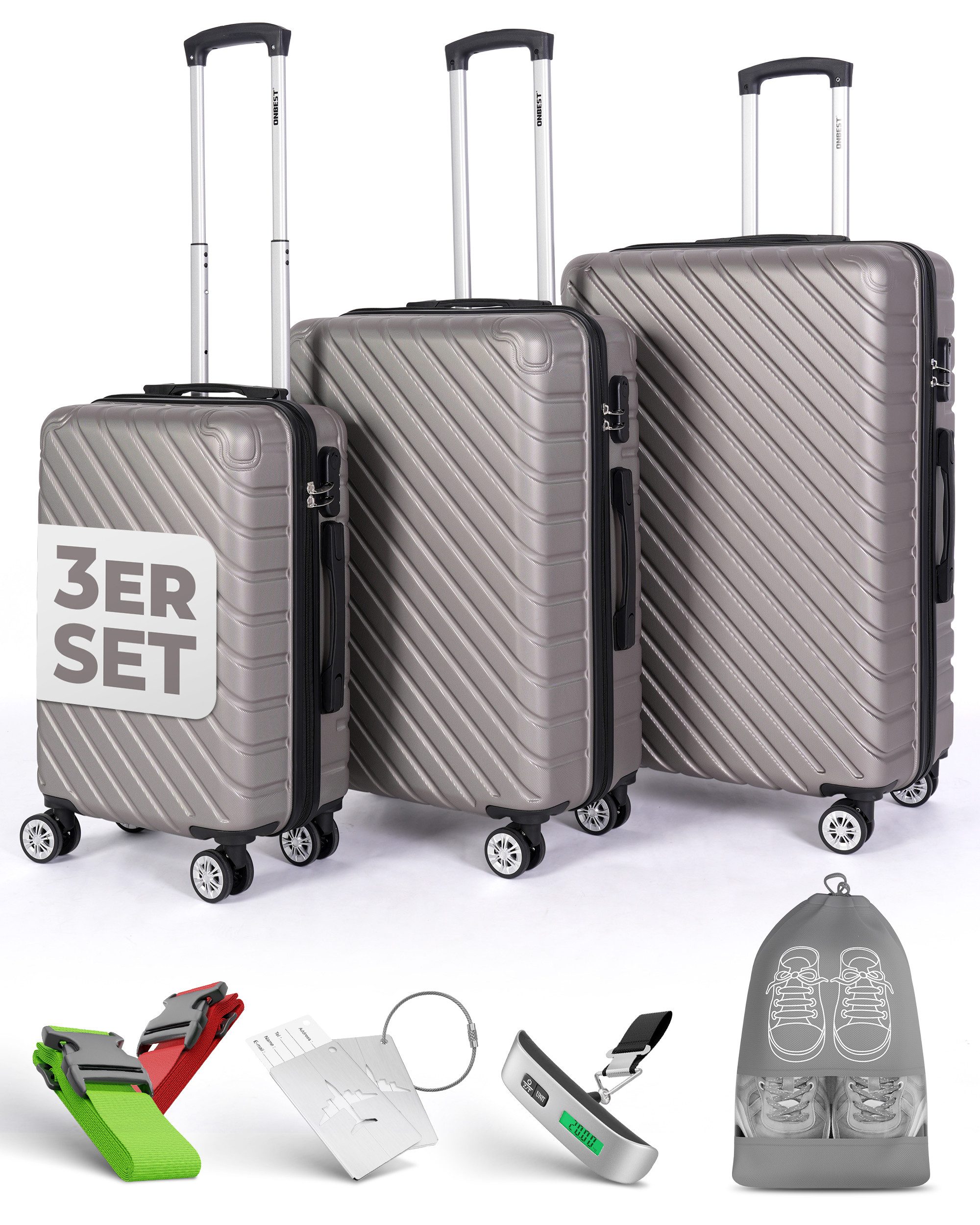 Onbest Kofferset 3er Hartschallen Trolley Set