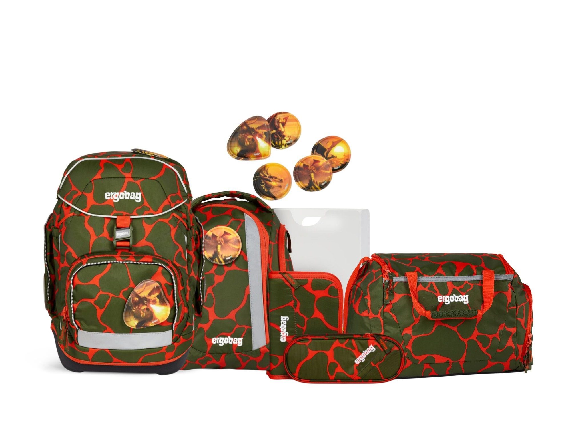 ergobag Schulranzen Schulranzen-Set PACK FeuerspeiBär 7-teilig,