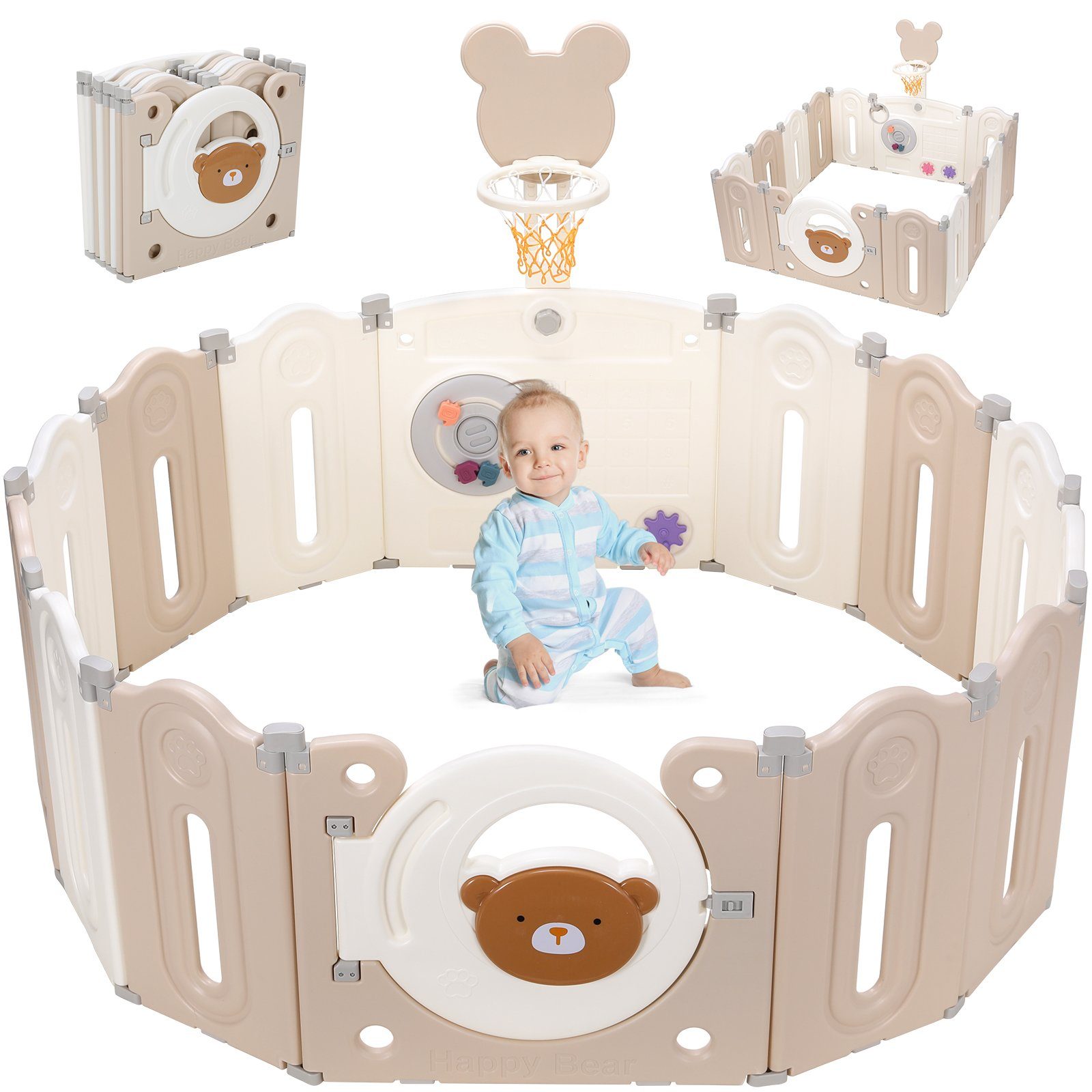 TLGREEN Laufgitter Baby Laufstall XXL,143×143×64cm, Faltbar