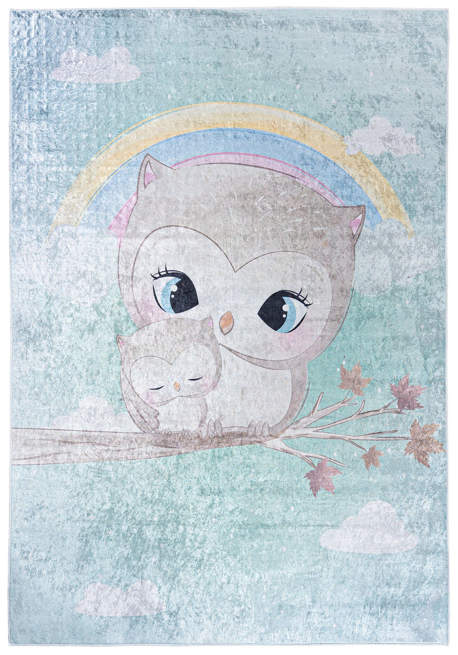 Mazovia Kinderteppich Kinderteppich Kinderzimmerteppich Eule Pastellfarben,