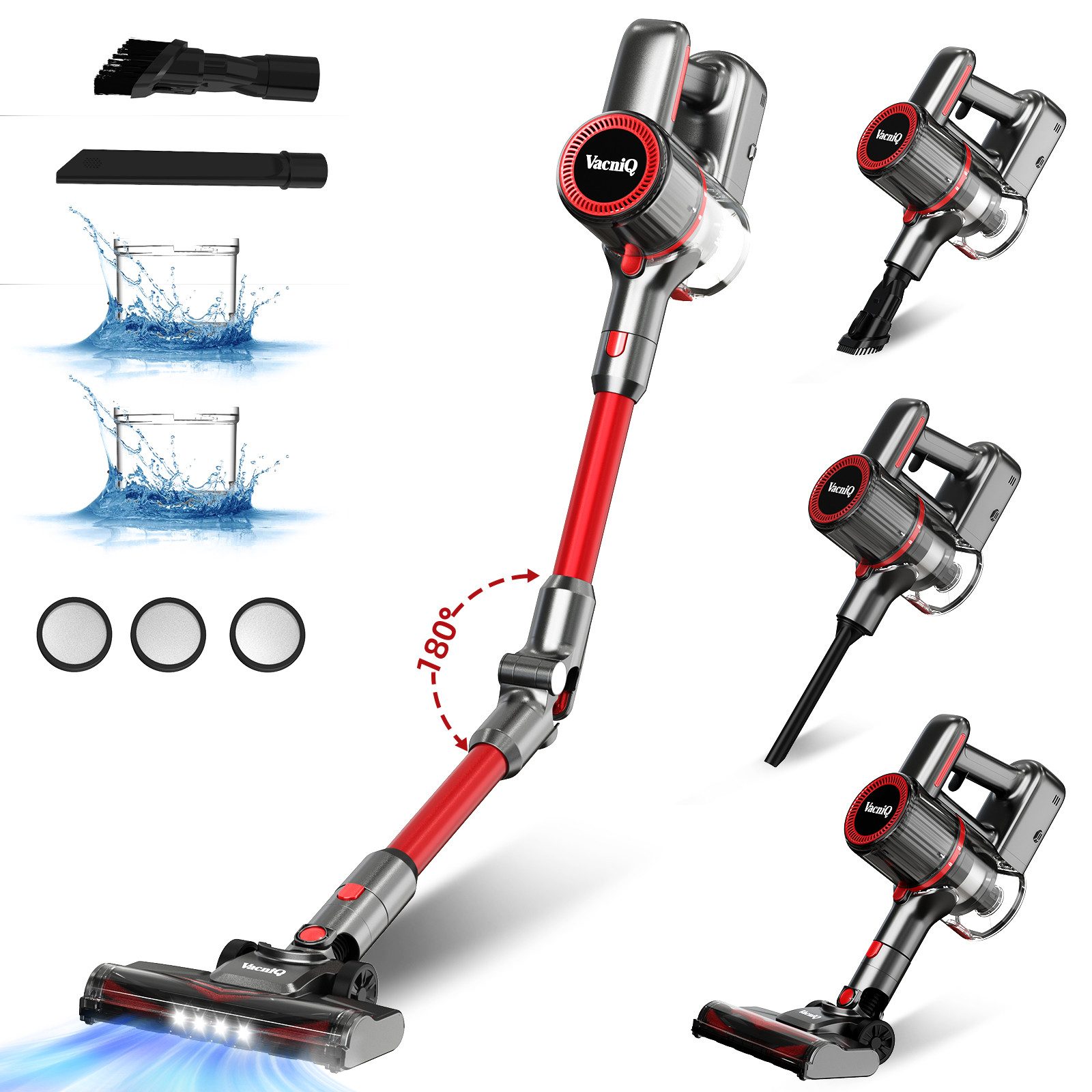 VacniQ Akku-Stielstaubsauger 6in1 Akku-Handstaubsauger,40KPa Akkusauger, beutellos,