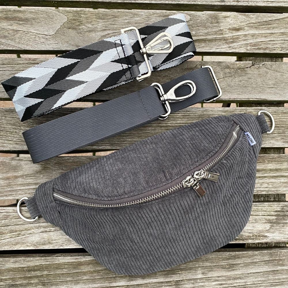 MAONI Bauchtasche Cord Dunkelgrau mit zwei