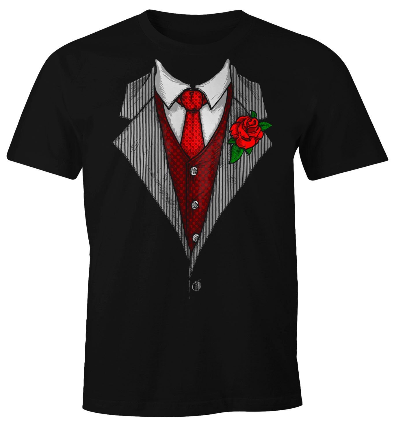 MoonWorks Print-Shirt Herren T-Shirt Anzug Schlips