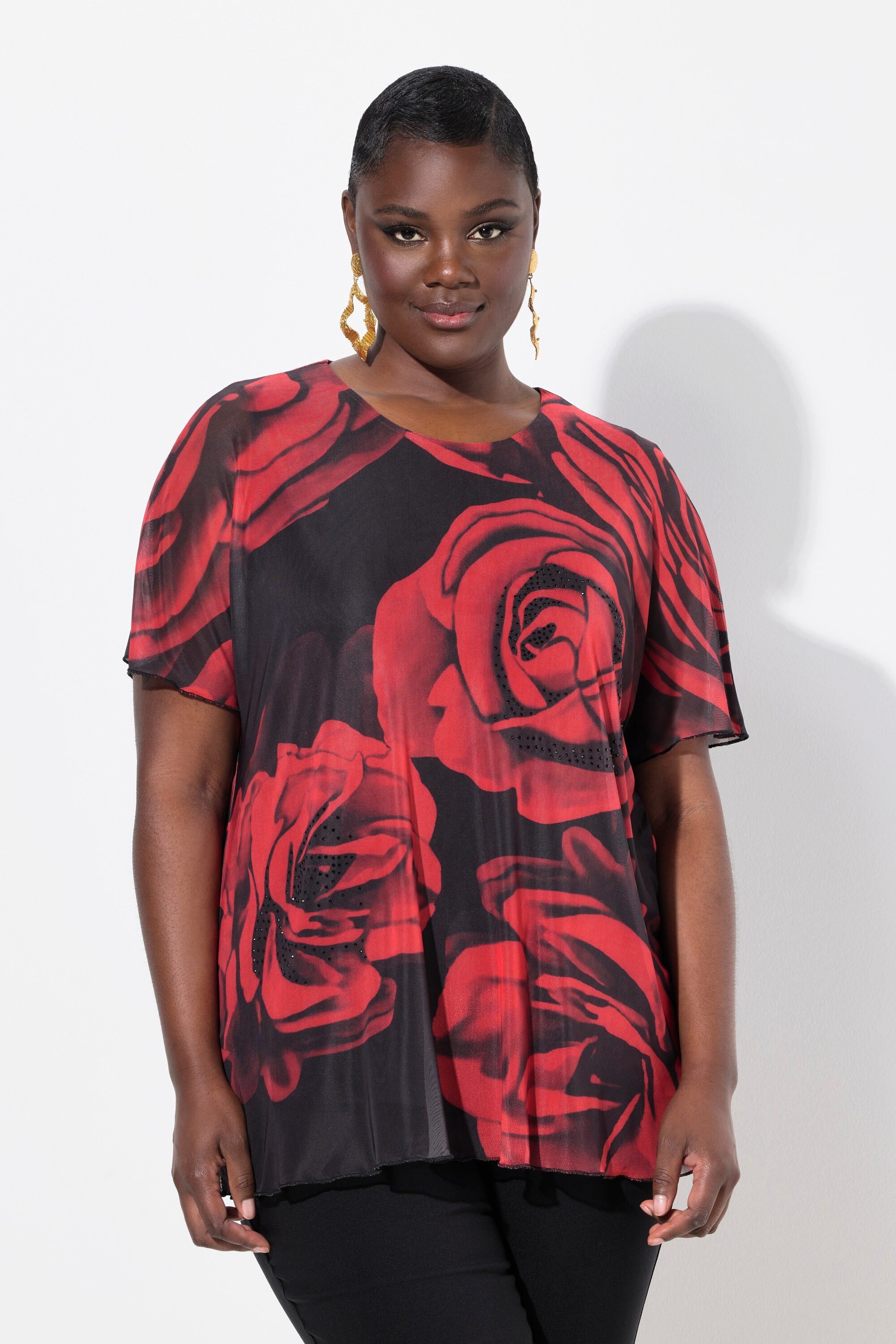 Ulla Popken Longbluse Chiffonbluse Rosen Oversized