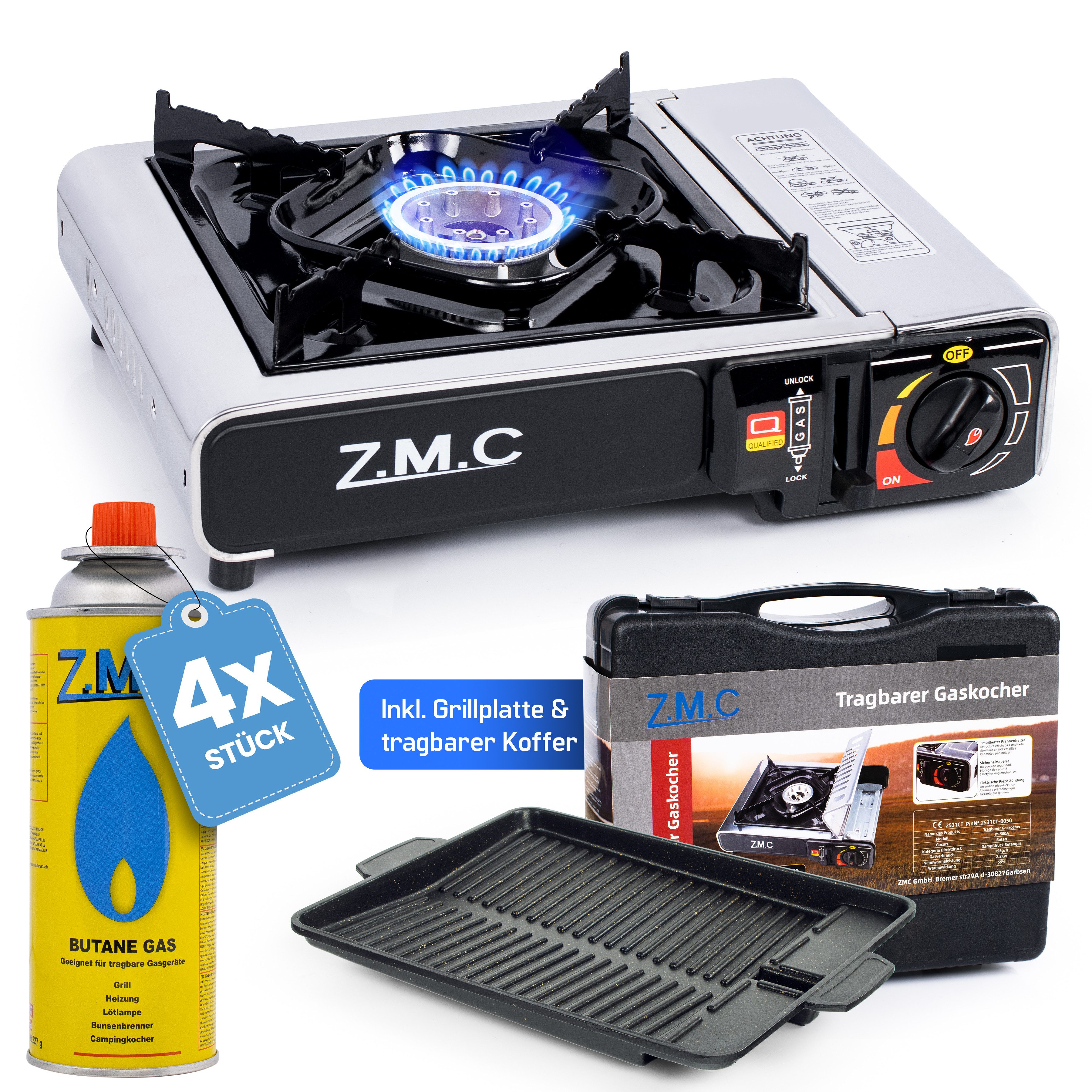 ZMC Gaskocher Edelstahl 1 flammig Campingkocher
