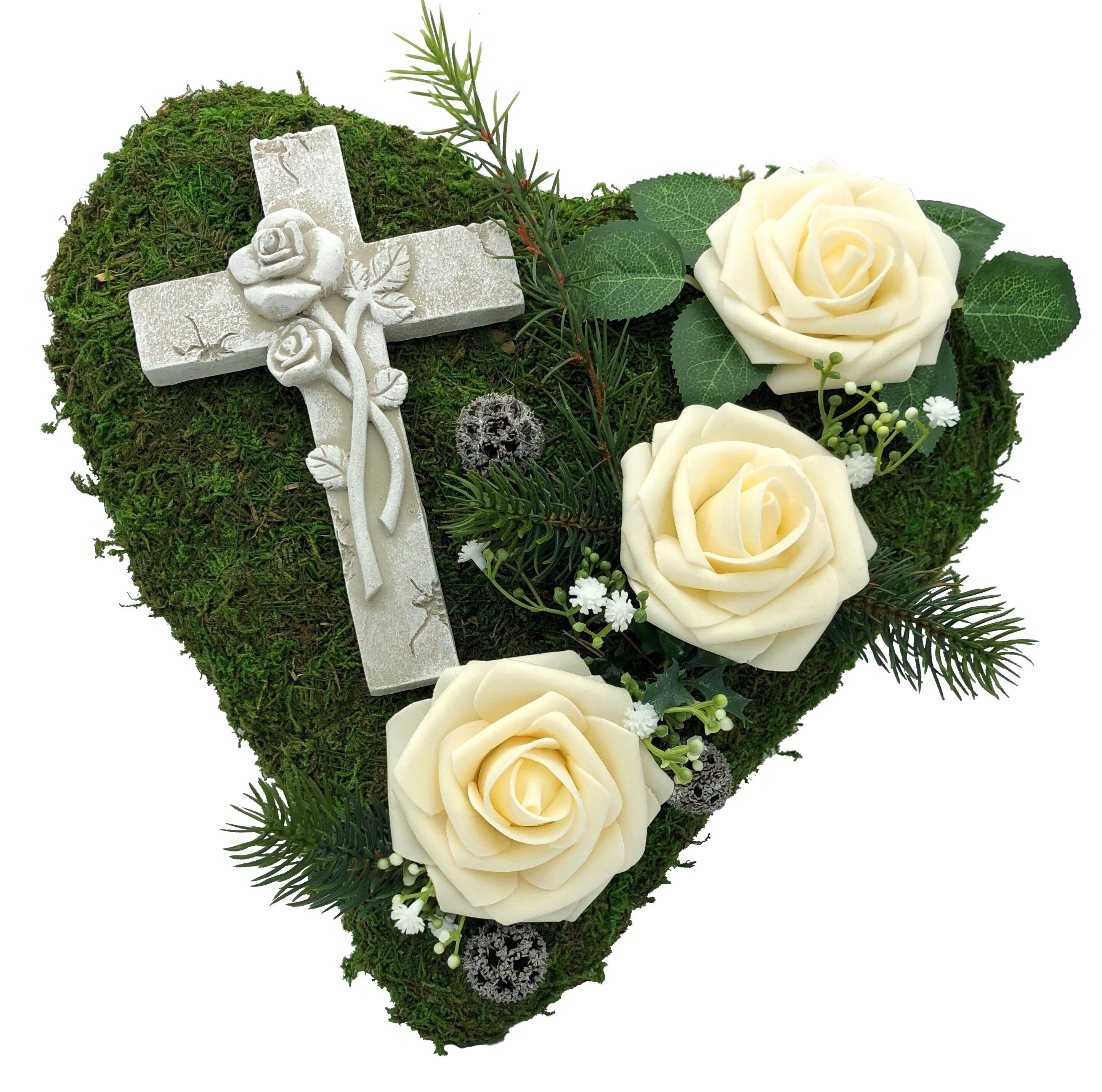 Gestecke Grabgesteck Grabschmuck Grabherz Kreuz Trauerherz