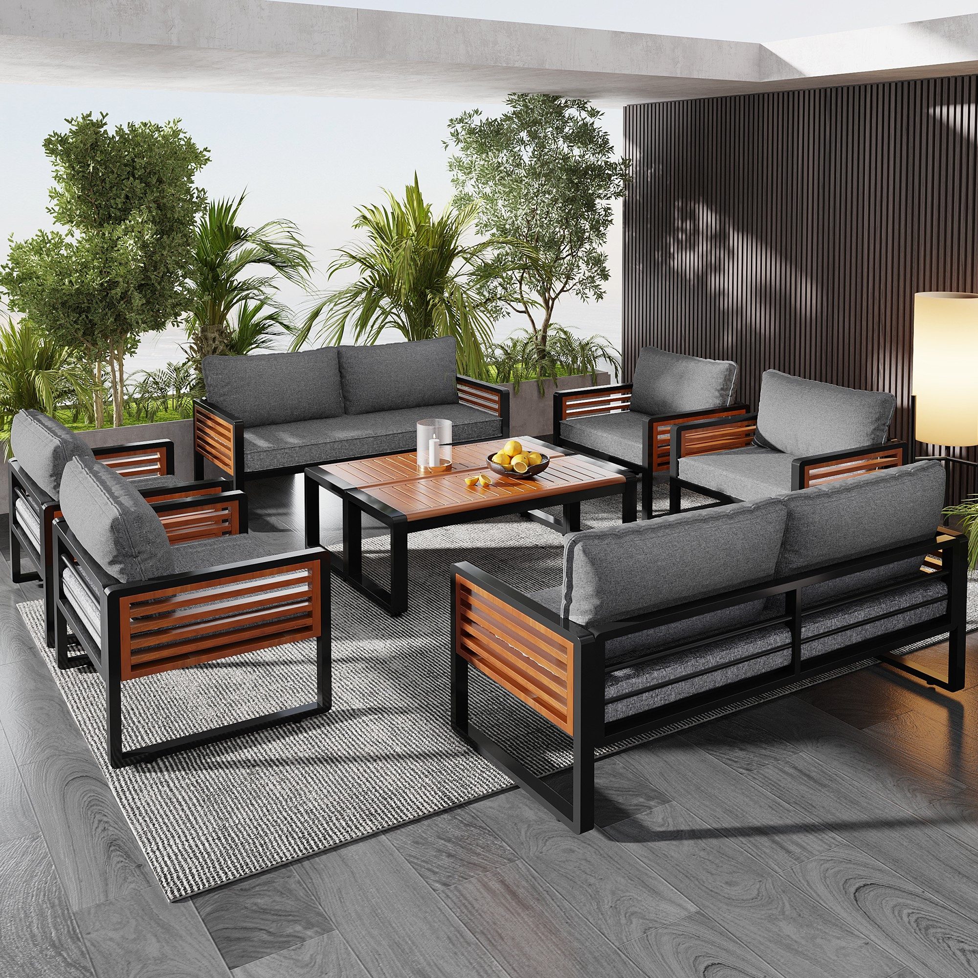 MODFU Gartenlounge-Set Gartenmöbel-Set mit Eisenrahmen, (Gartenmöbel-Set