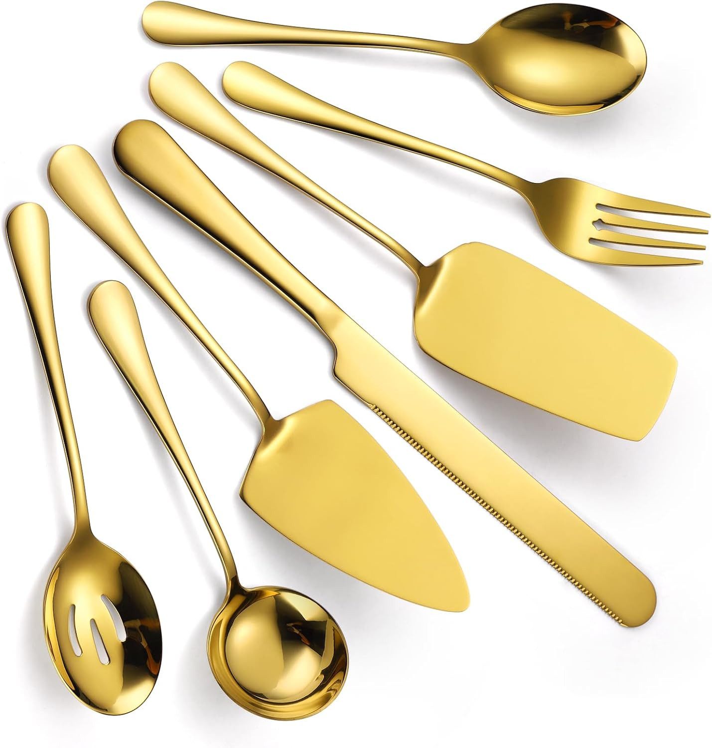 RWEUOQ Kochbesteck-Set Kochbesteck-Set 7-Teiliges Gold Besteck