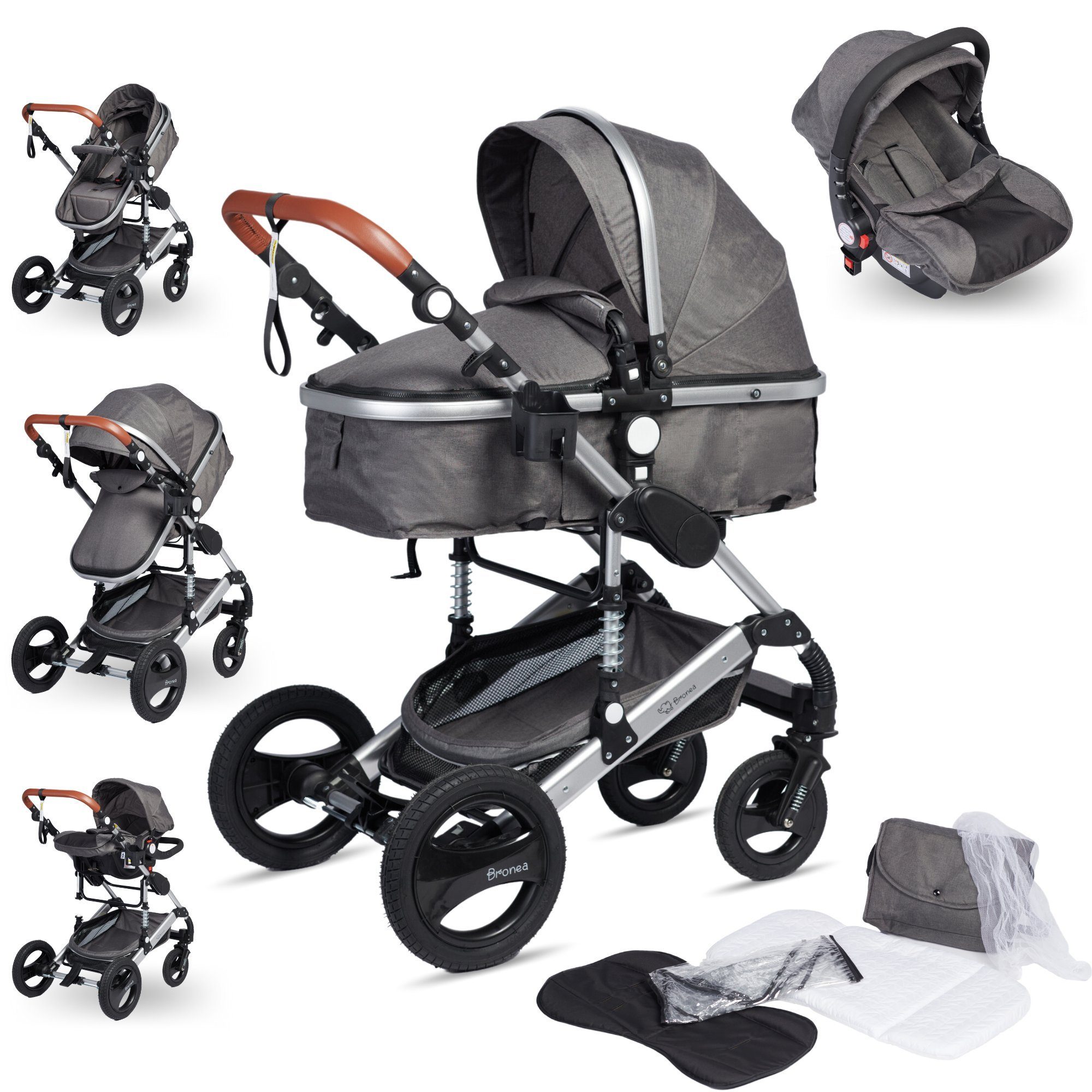 Bronea Kombi-Kinderwagen EXQUISE Kinderwagen 3in1 mit