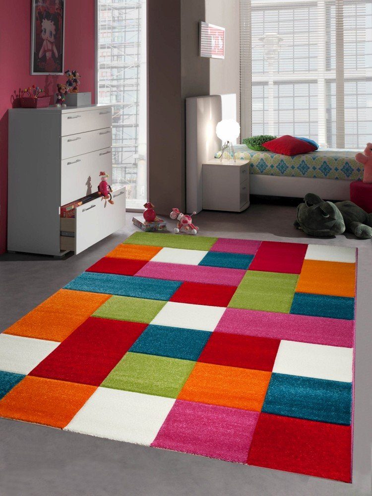 Carpetia Kinderteppich Kinderteppich Kinderzimmer Karo bunt