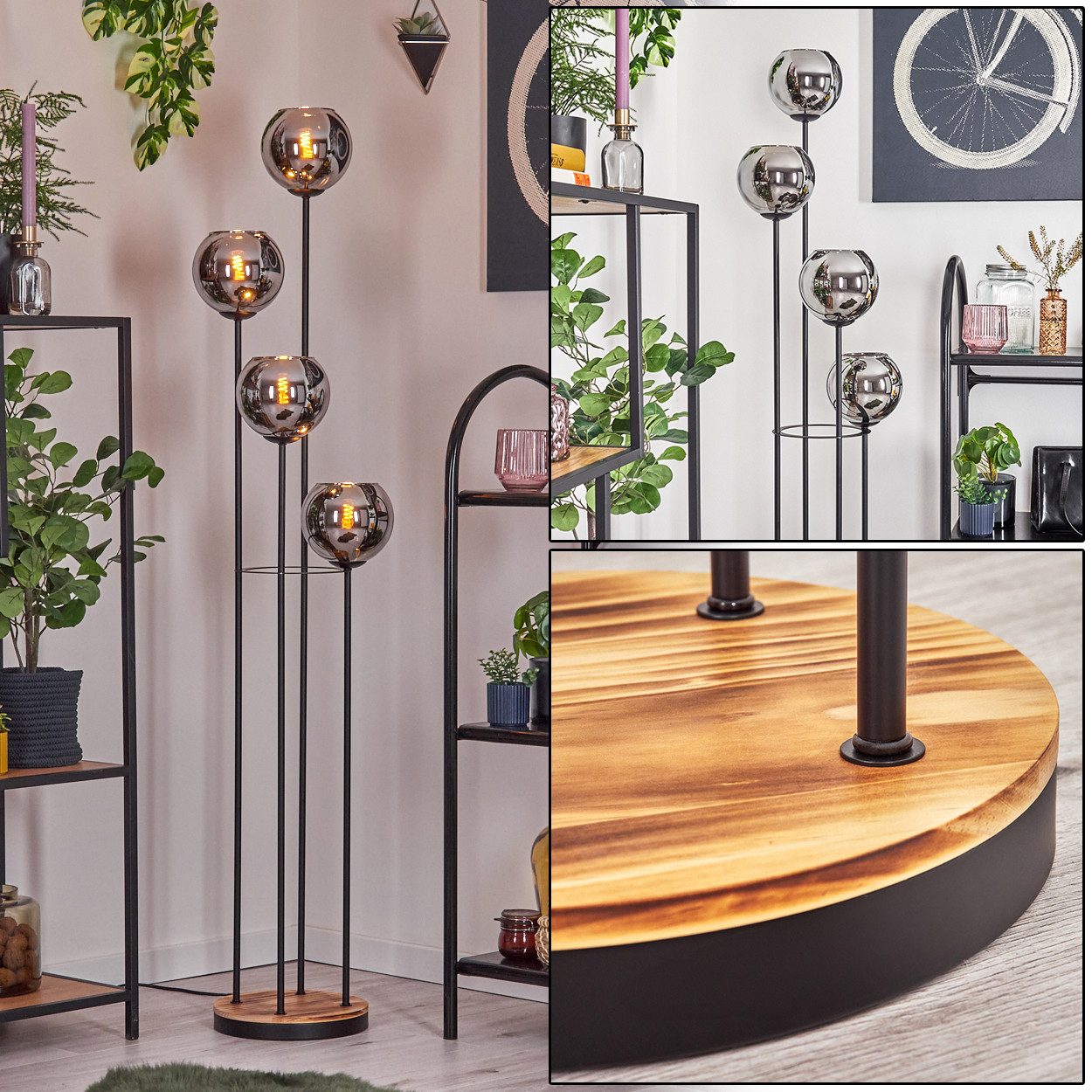 hofstein Stehlampe Stehlampe aus Metall/Holz/Glas in