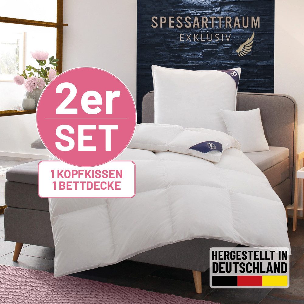 SPESSARTTRAUM Daunenbettdecke + 3-Kammer-Kopfkissen Exklusiv, 2-tlg,
