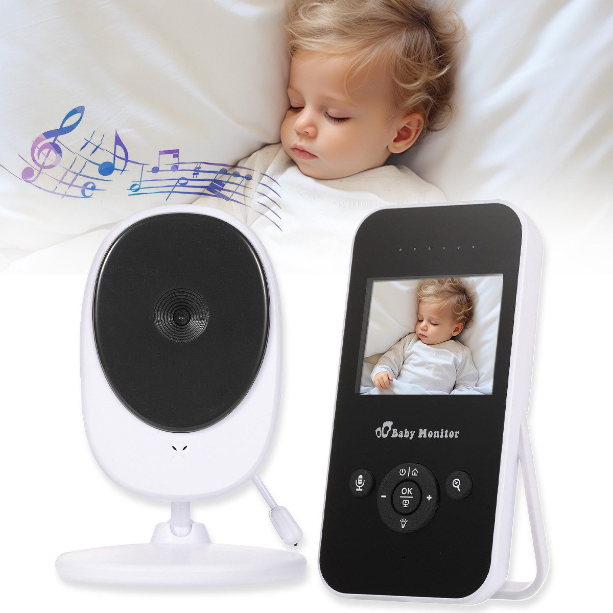 ZEUOPQ Video-Babyphone Babyphone, 2,4-Zoll-Display, unterstützt Zwei-Wege-Gegensprechanlage,