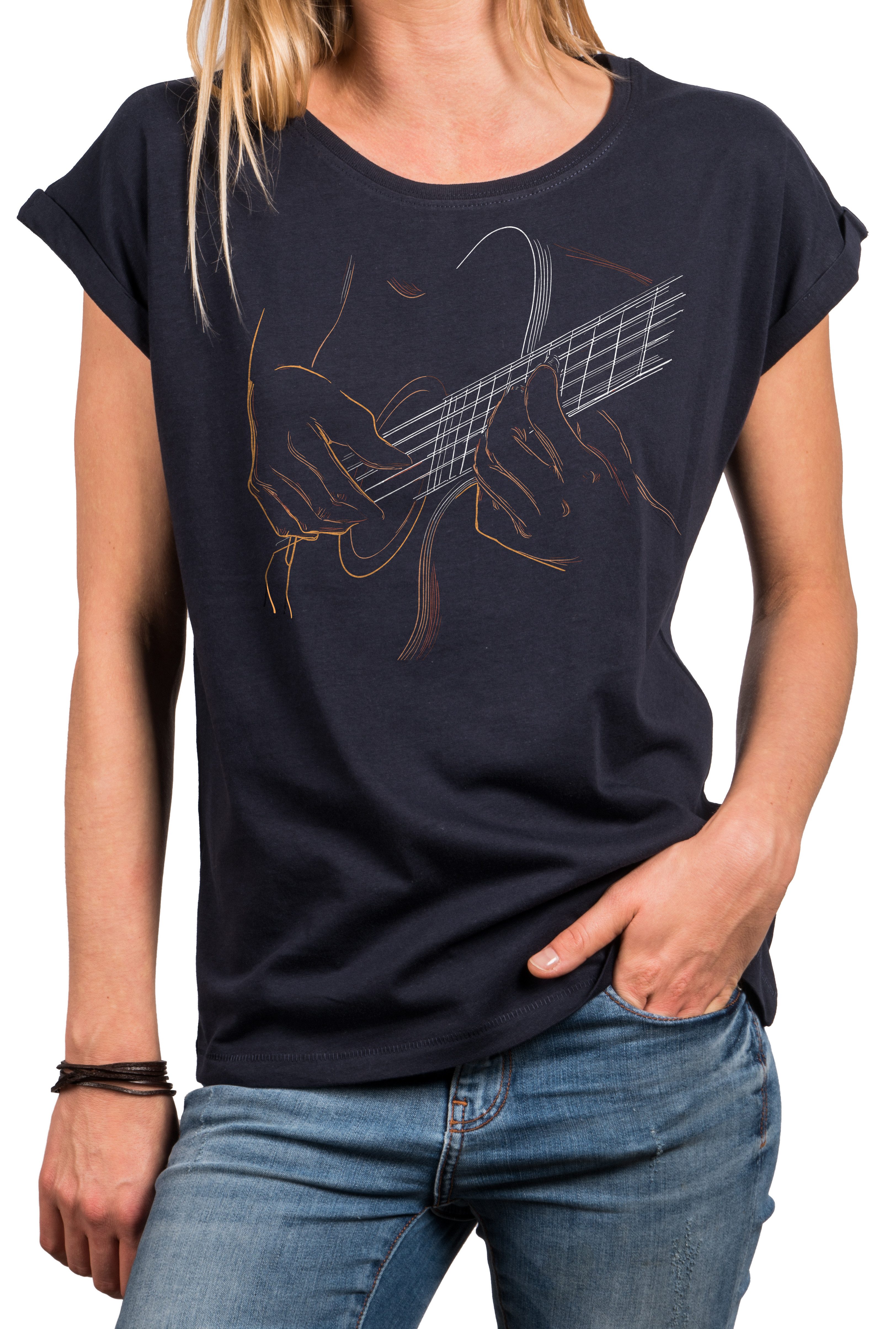 MAKAYA T-Shirt Rockiges Damen-Top mit Gitarren-Motiv