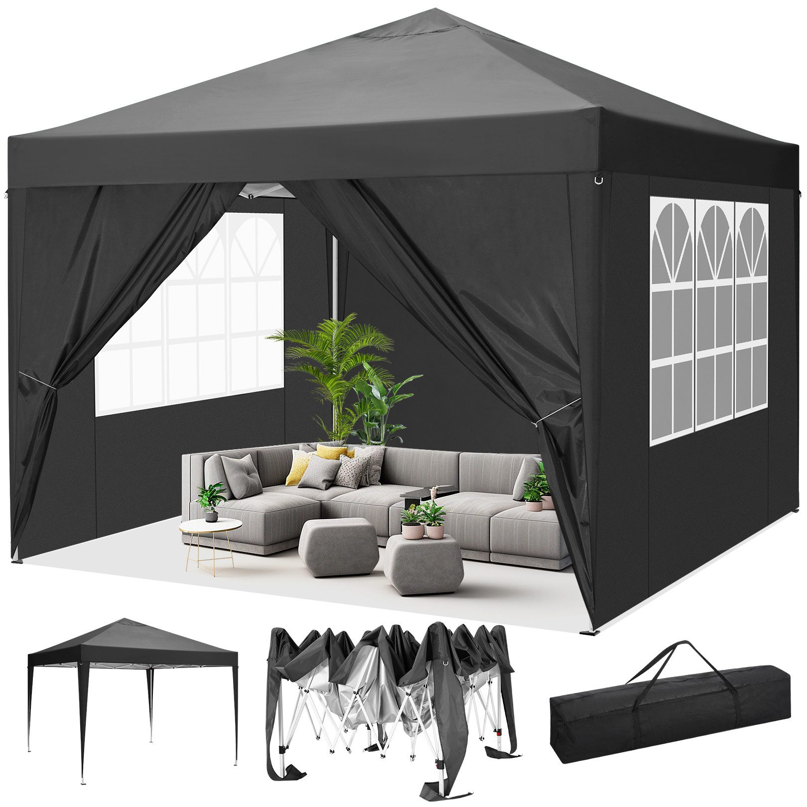 LUCKZON Pavillon 3x3m Pavillon, wasserdicht,UV-Schutz 50+,