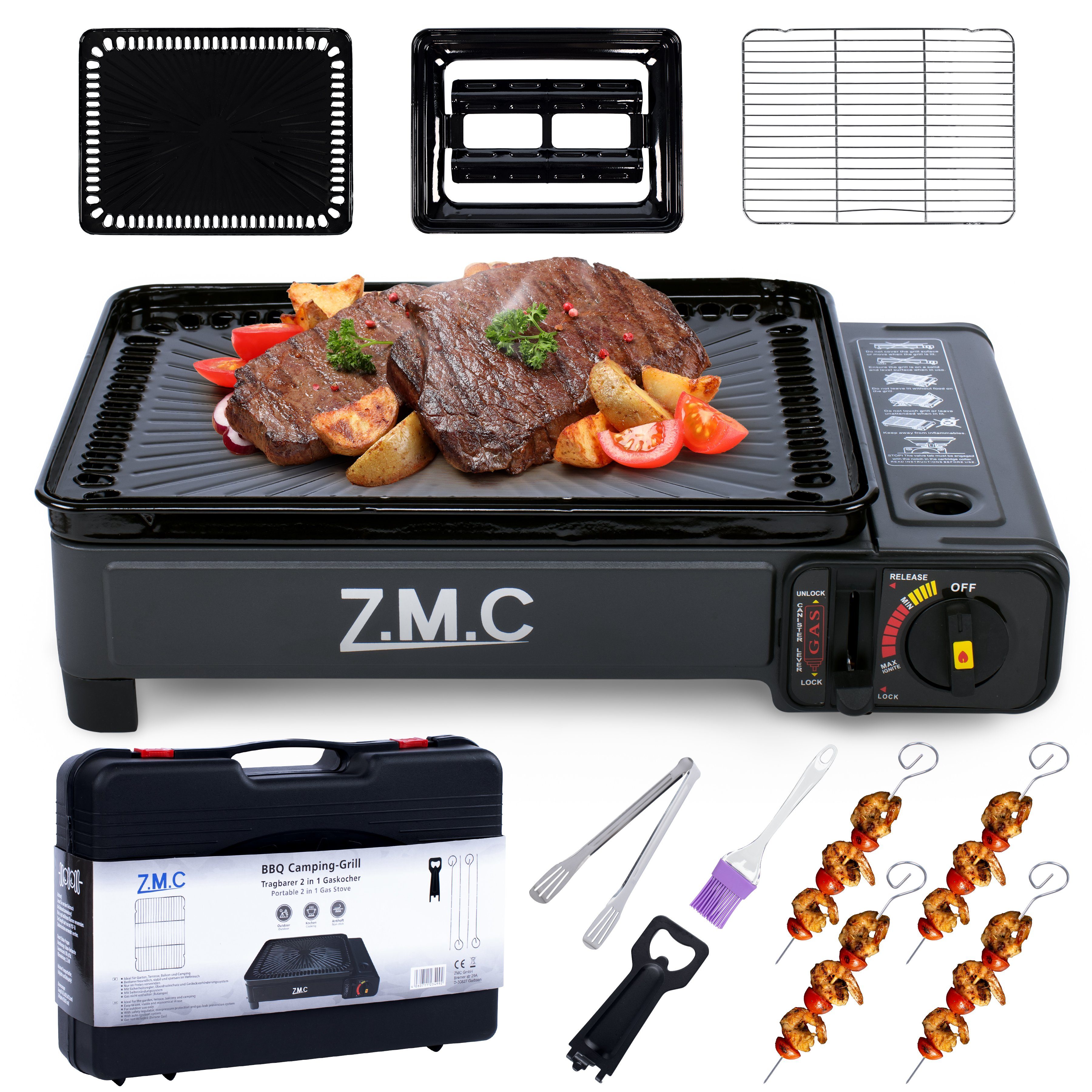 ZMC Gaskocher 2-in-1 Gaskocher inkl. Zubehör