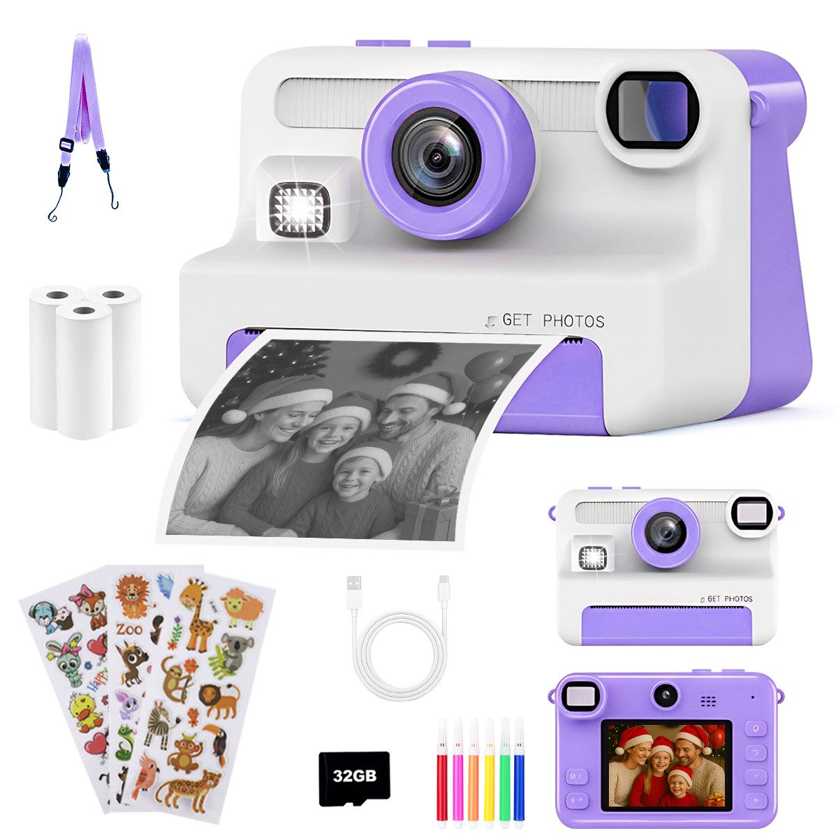 FOSMET Kinderkamera Sofortbildkamera,1080P 2,4' Display Digitalkamera