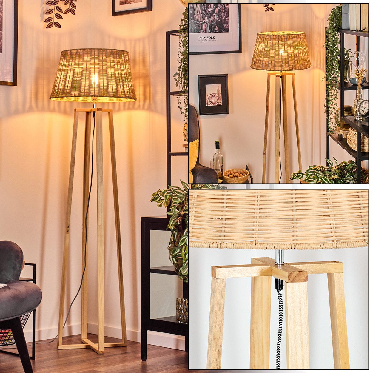 hofstein Stehlampe Stehlampe mit Holzfuß und