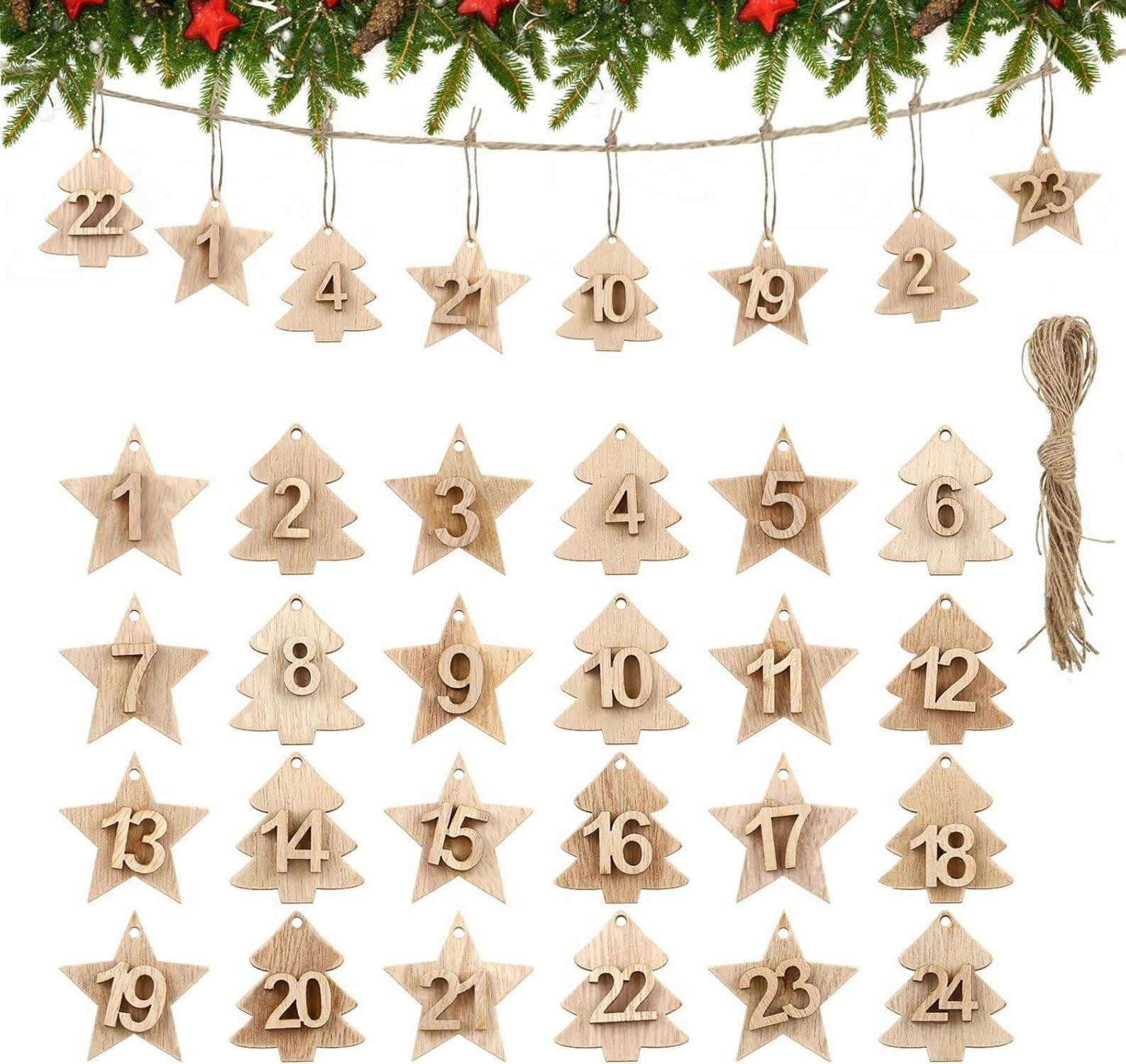 LuxusKollektion DIY-Adventskalender Adventskalender Holzanhänger 24 Zahlen