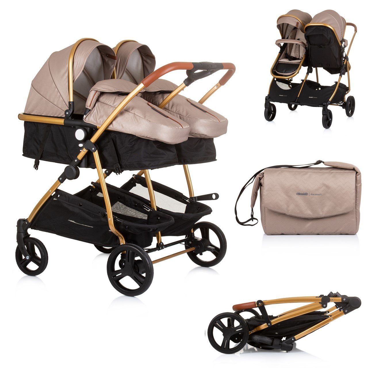 Chipolino Geschwisterwagen Geschwisterkinderwagen Duo Smart, klappbar,