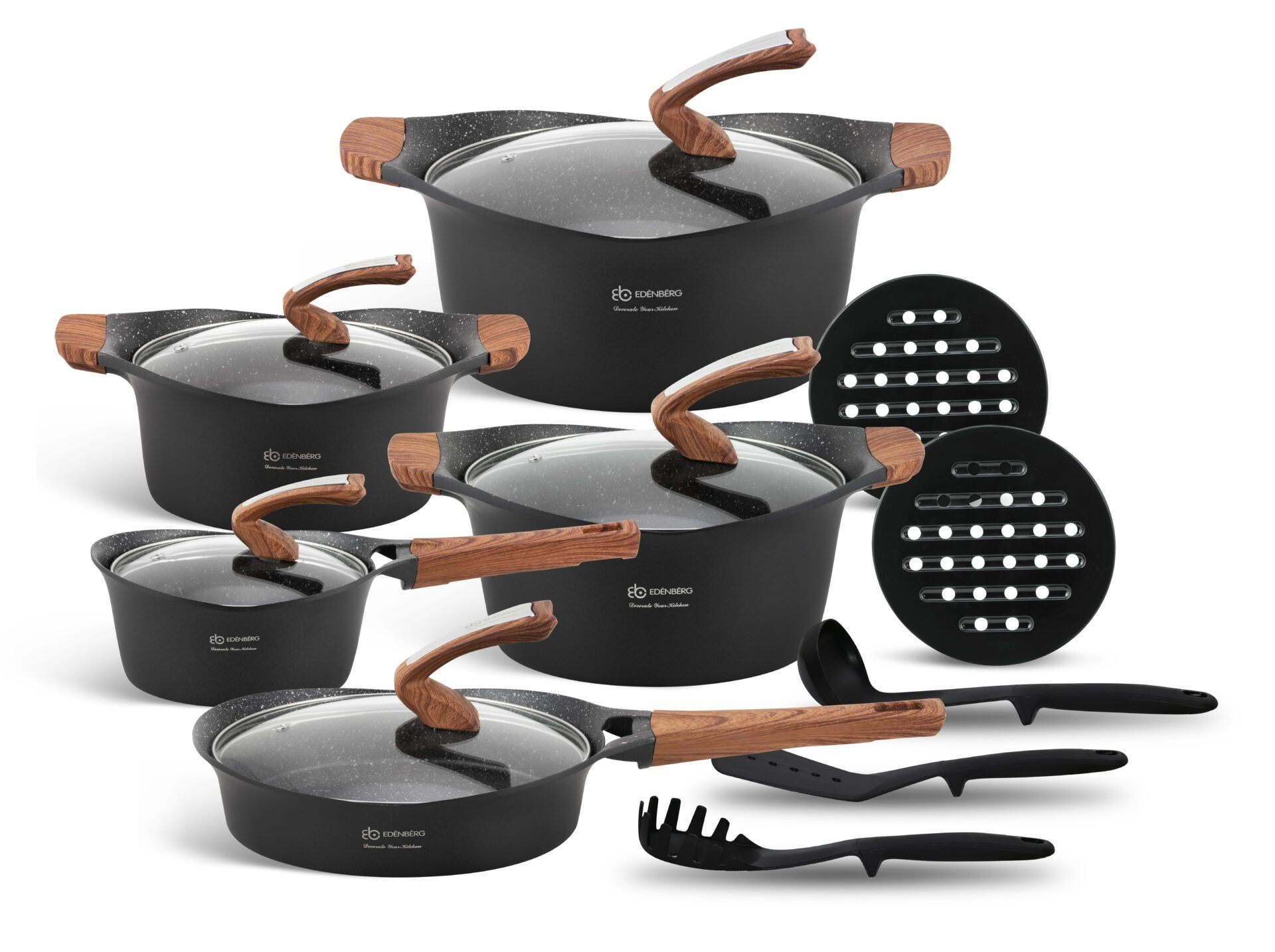 Edenberg Topf-Set Modernes Topfset, schwarze Töpfe,
