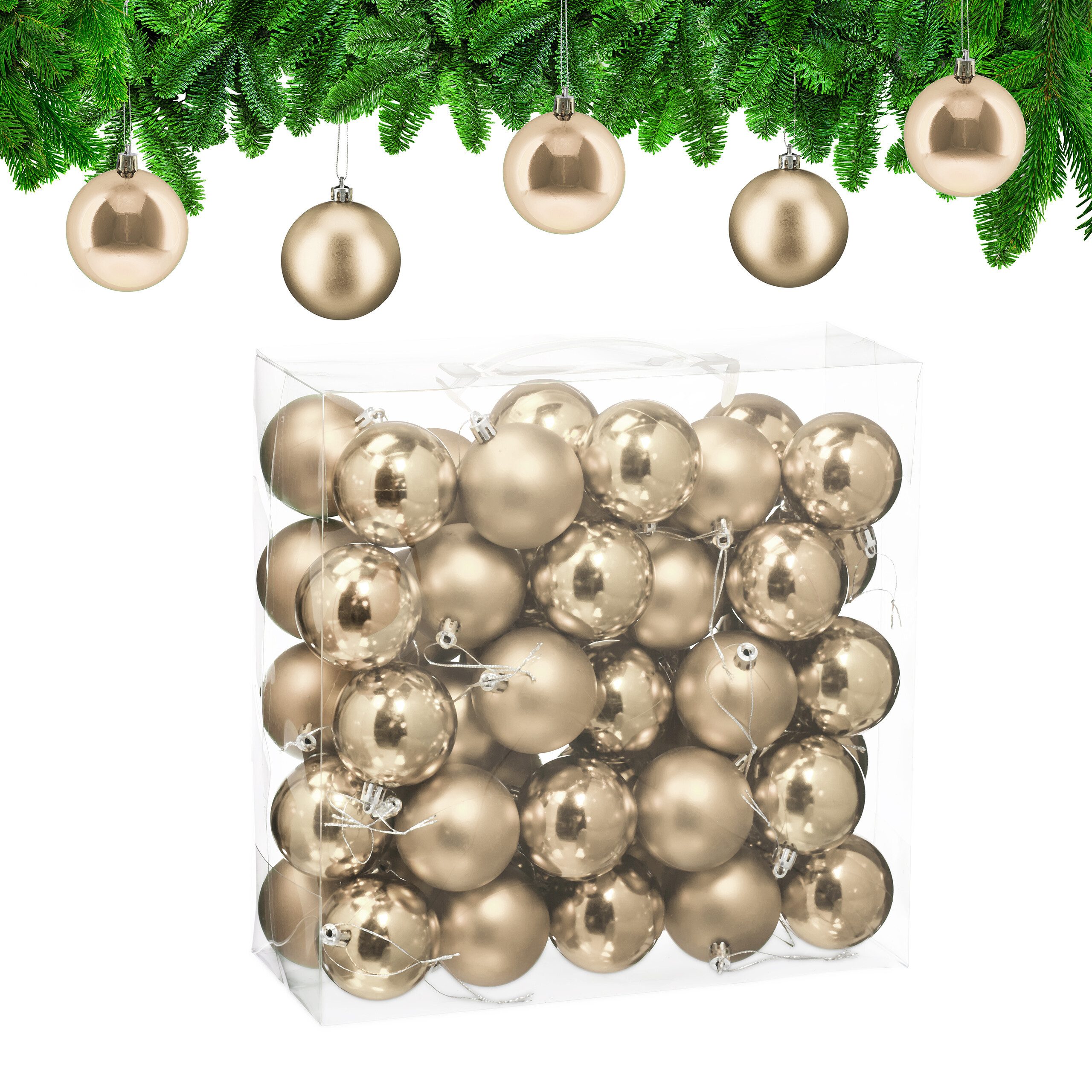 relaxdays Weihnachtsbaumkugel Weihnachtskugeln 50er Set, Champagner