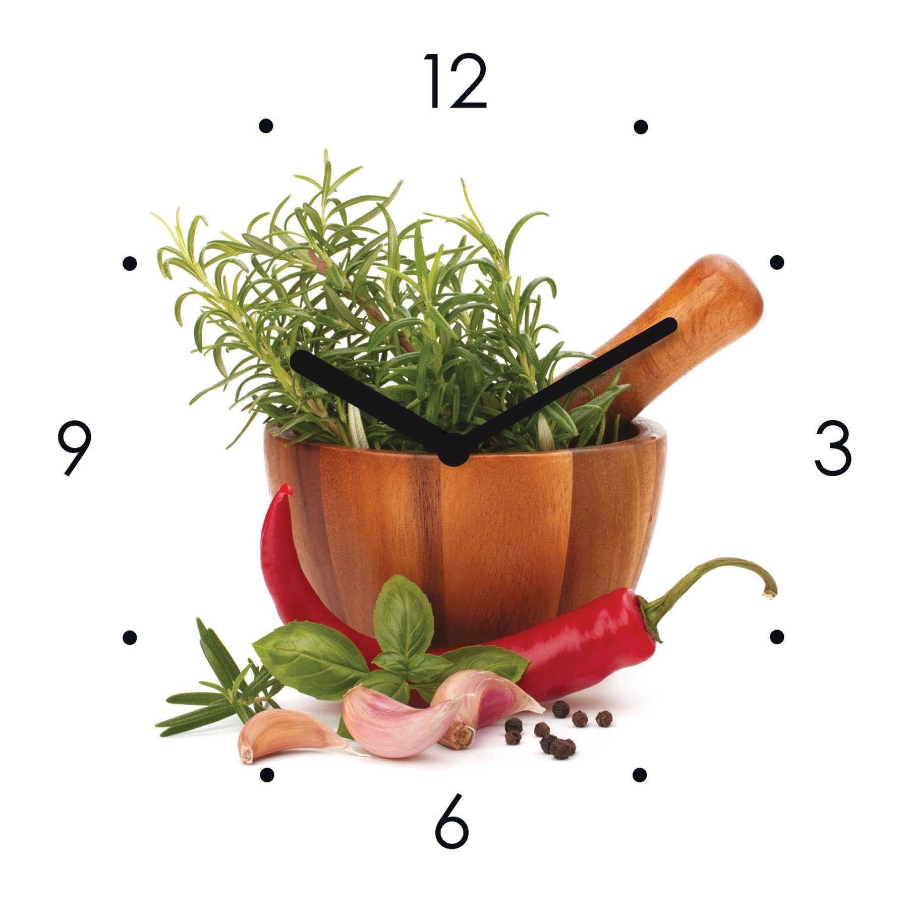 Levandeo® Wanduhr (Wanduhr Glas 20x20cm Kräuter