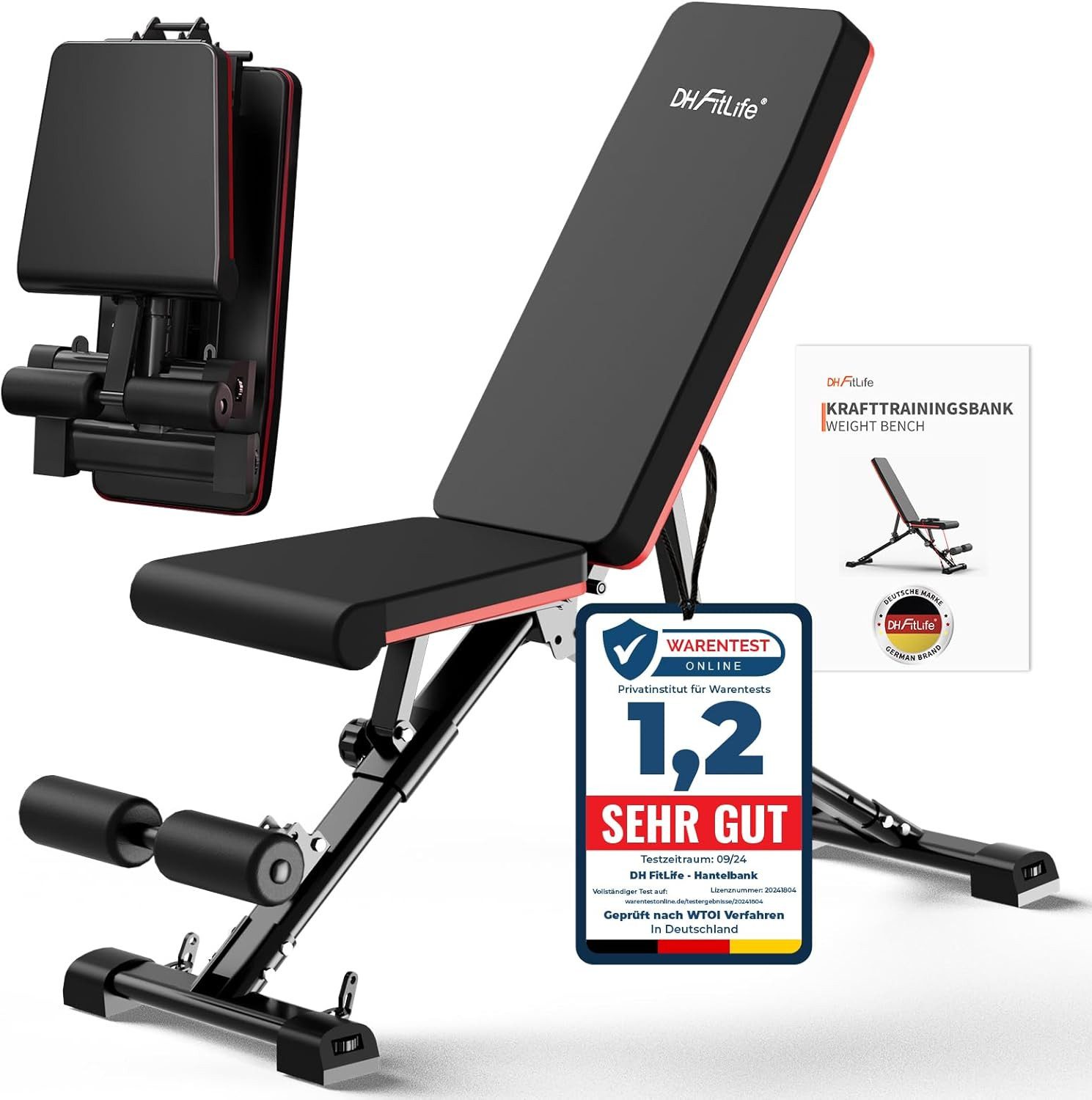DH FitLife Hantelbank klappbar verstellbar, (7-fach