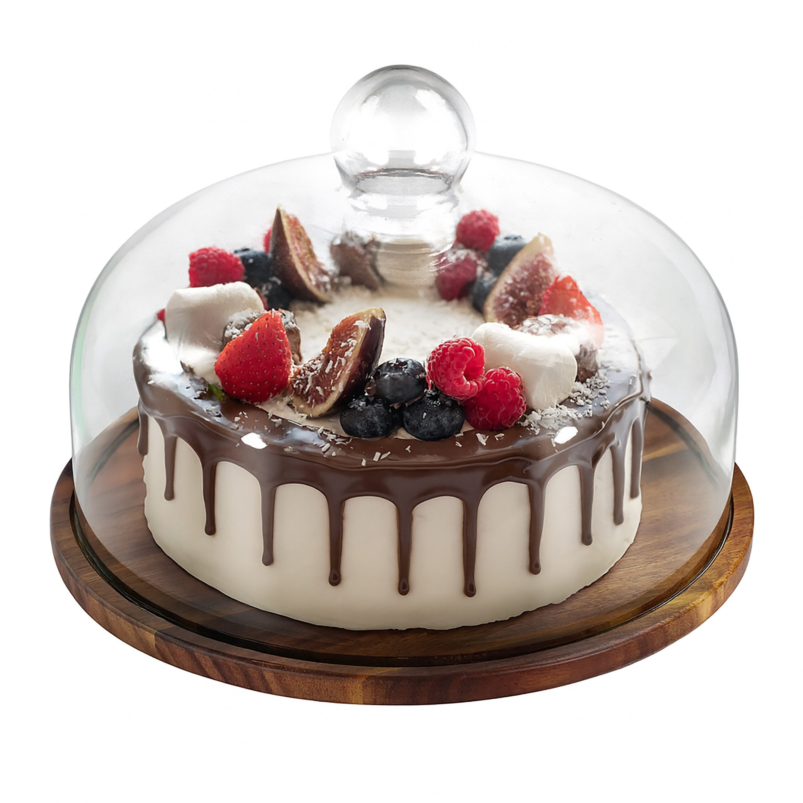 relaxdays Tortenplatte Akazienholz mit Glashaube, Glas