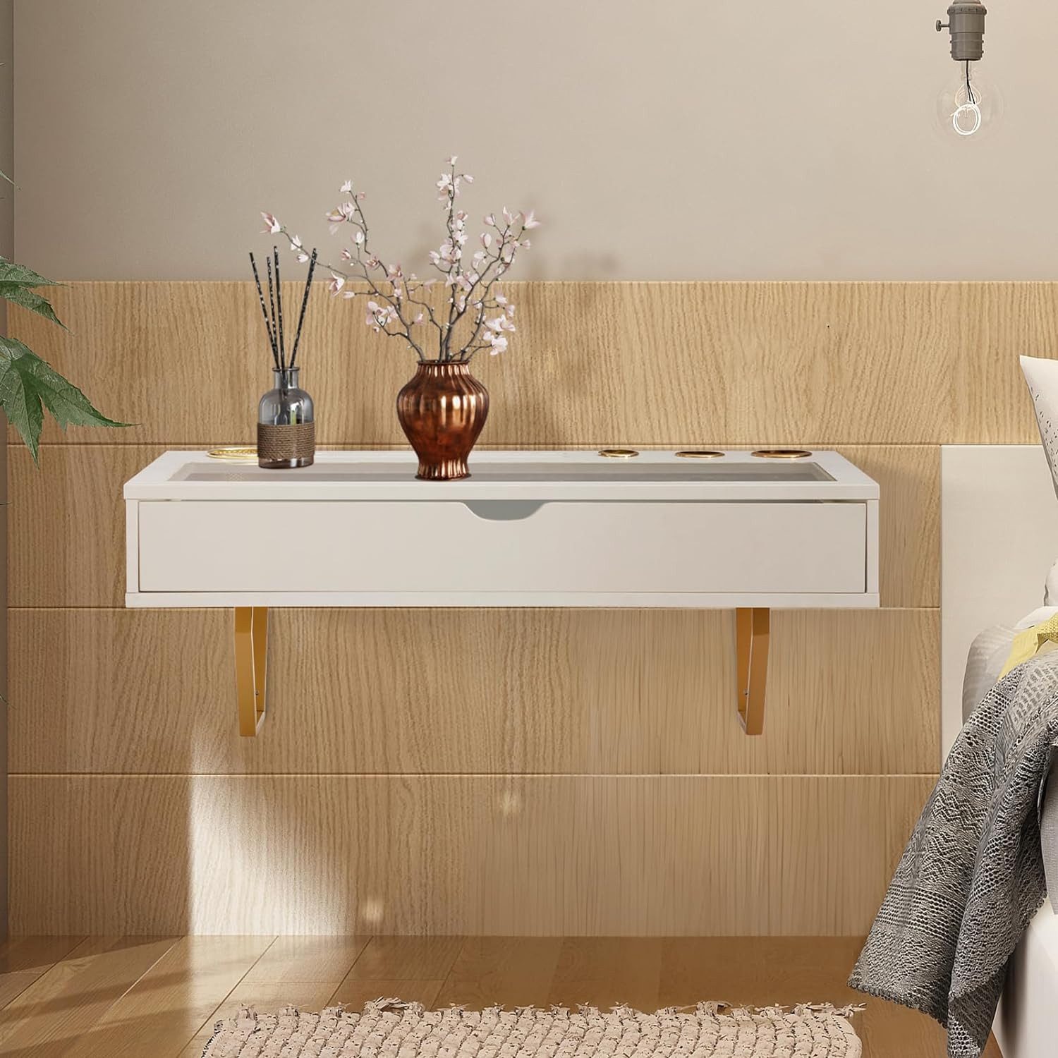 HollyHOME Schminktisch Wandmontierter Schminktisch mit transparentem