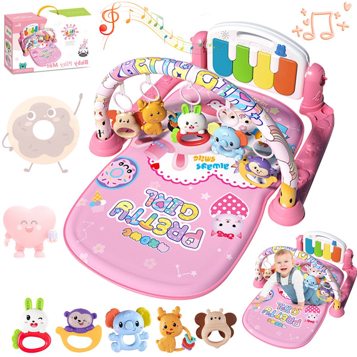 ZEUOPQ Spielbogen Piano-Gym Spieldecke Klavier-Gymnastikmatte mit