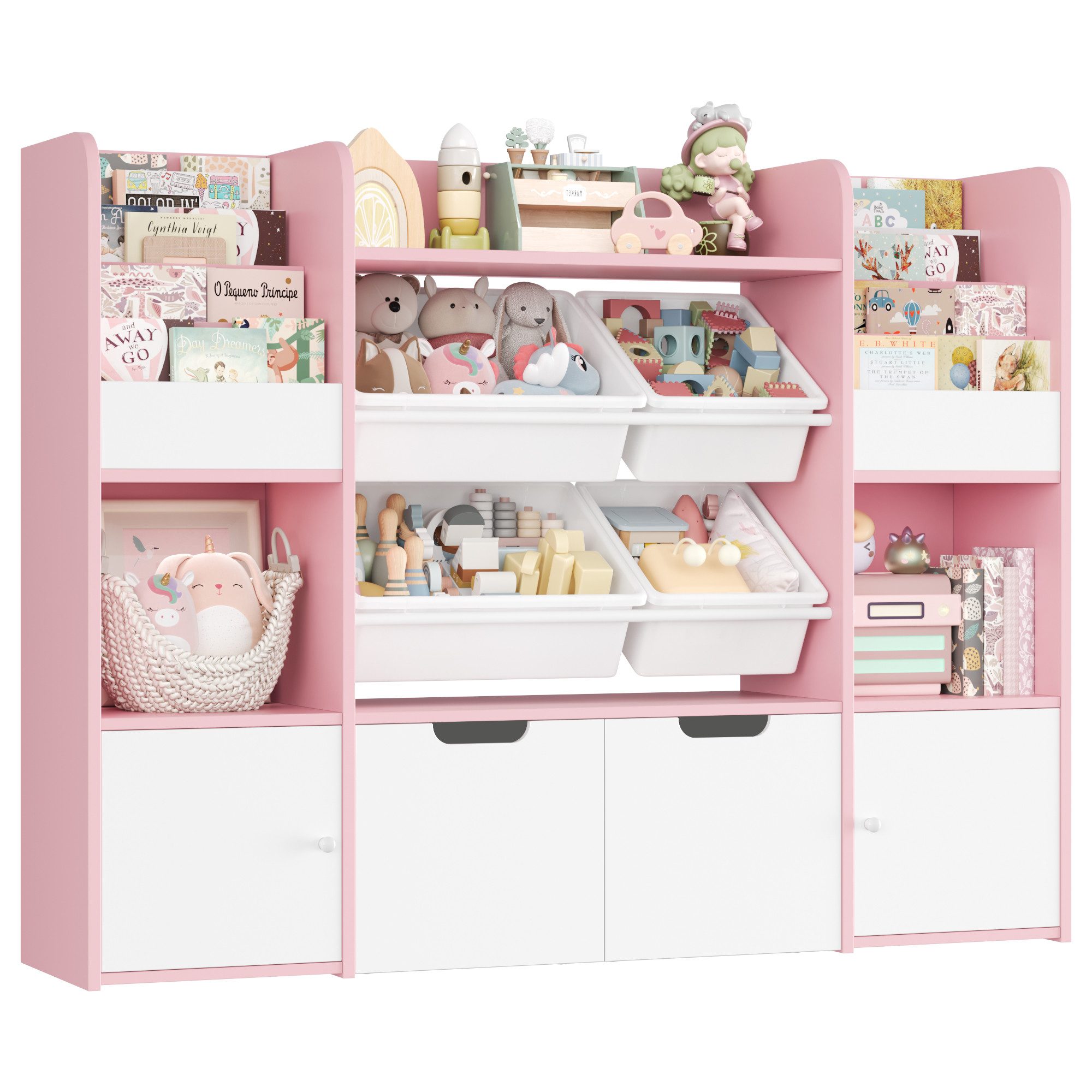 Homfa Spielzeugtruhe Kinderregal mit 2 Schubladen