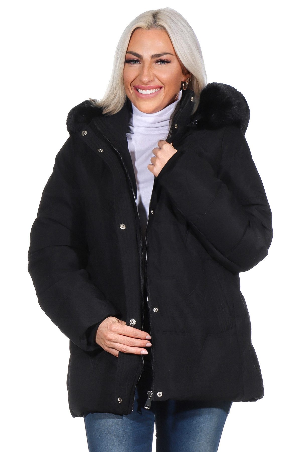 Aurela Damenmode Winterjacke Damen Steppjacke Teddyfell