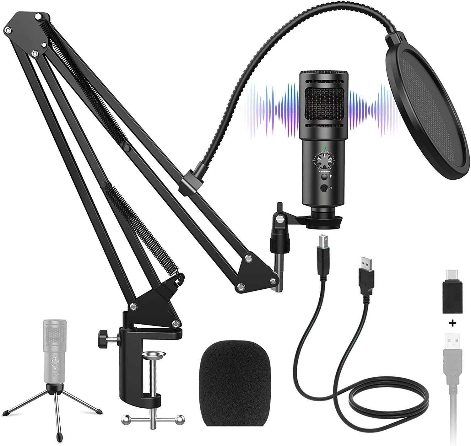 Nimaso Streaming-Mikrofon USB Mikrofon-Kit - Kristallklare
