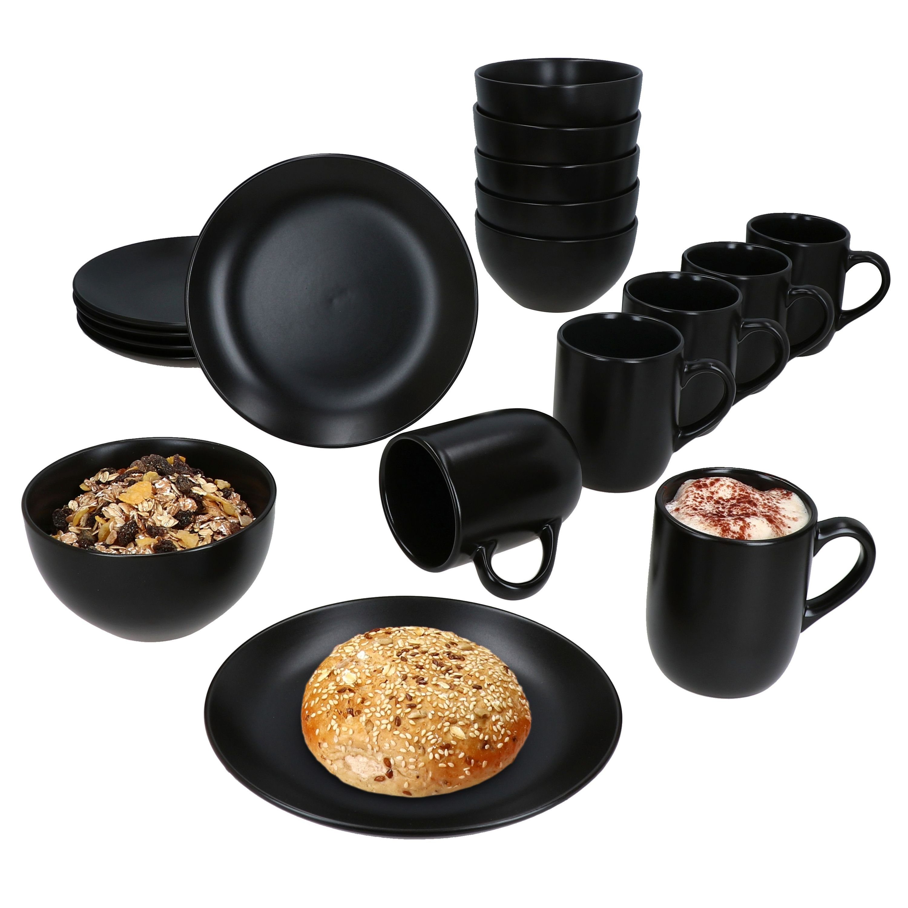 MamboCat Frühstücks-Geschirrset 18tlg Frühstücksset Panther Steingut