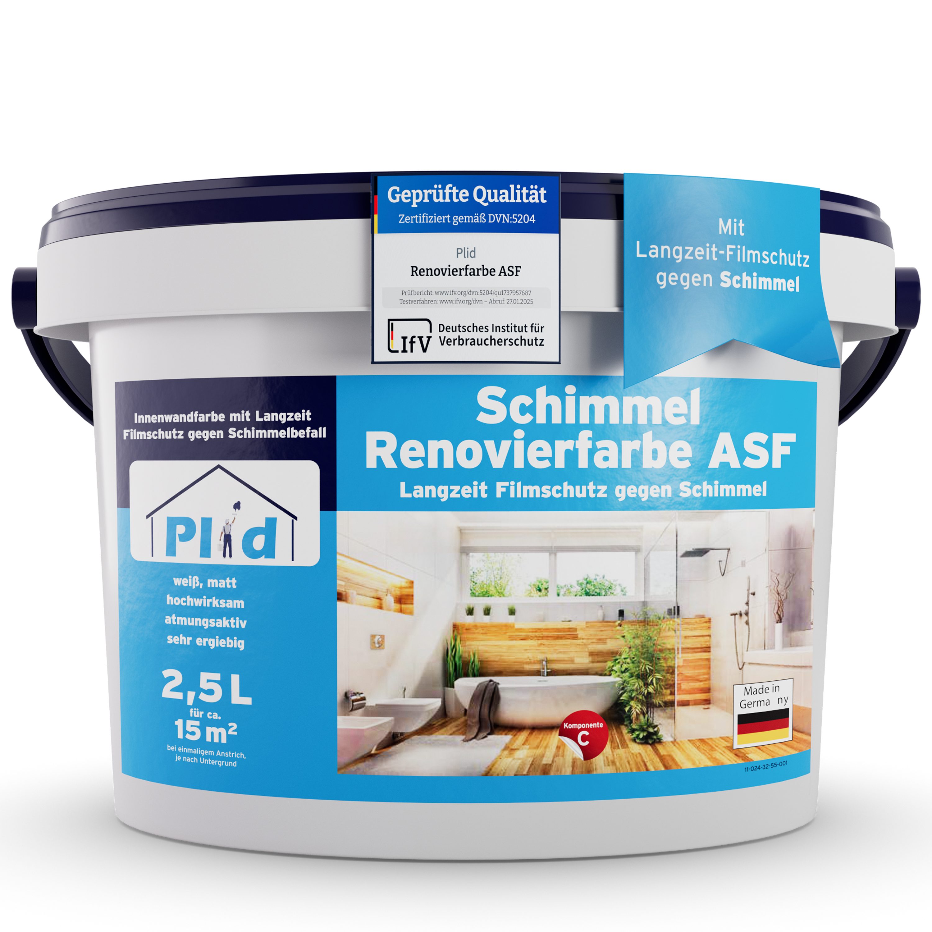 plid Wandfarbe Renovierfarbe ASF Weiß, 2,5l