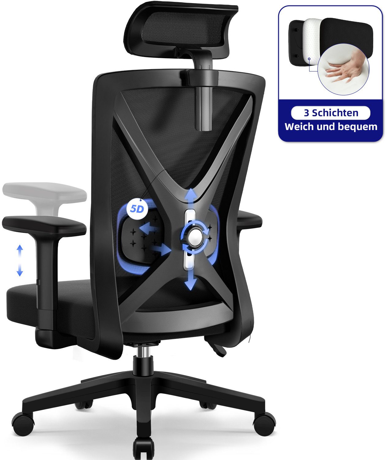 Hiazurm Bürostuhl Bürostuhl, Chefsessel, Ergonomischer Schreibtischstuhl,