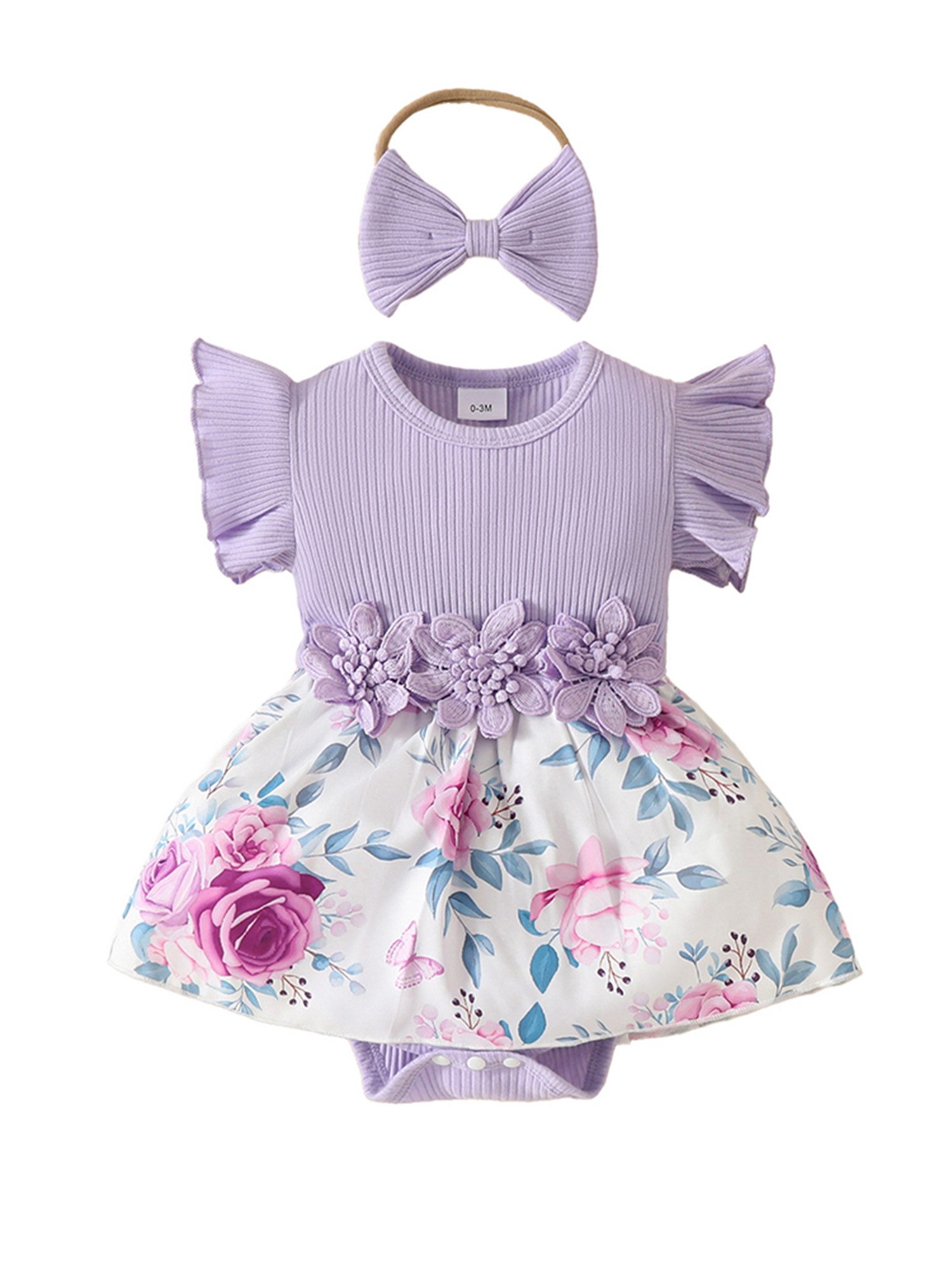 Lapastyle Strampler Neugeborenes Kurzarm Blumen Strampler