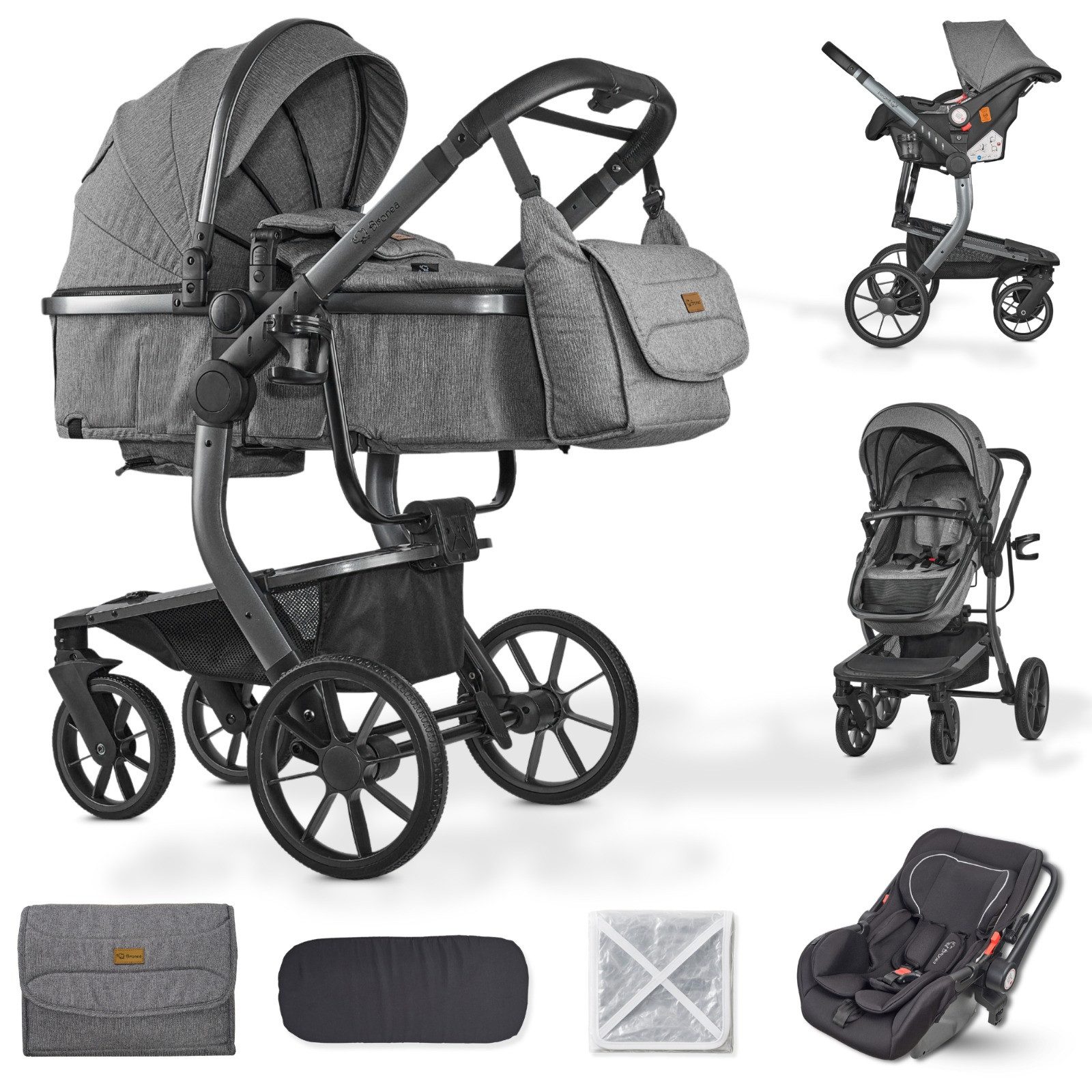 Bronea Kombi-Kinderwagen UNICO Design-Kinderwagen 3-in-1 mit