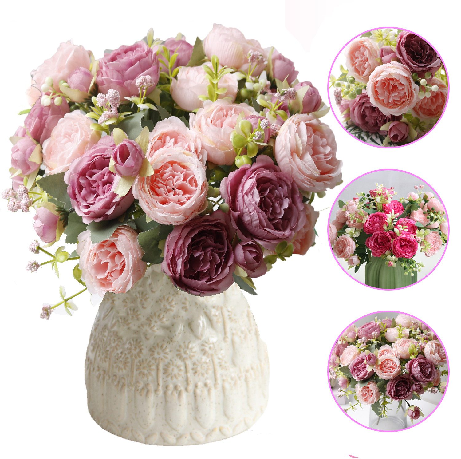 Kunstblumenstrauß Kunstblumenstrauß Rugosa-Rose Künstliche Blumen SeidenRugosa-Rose