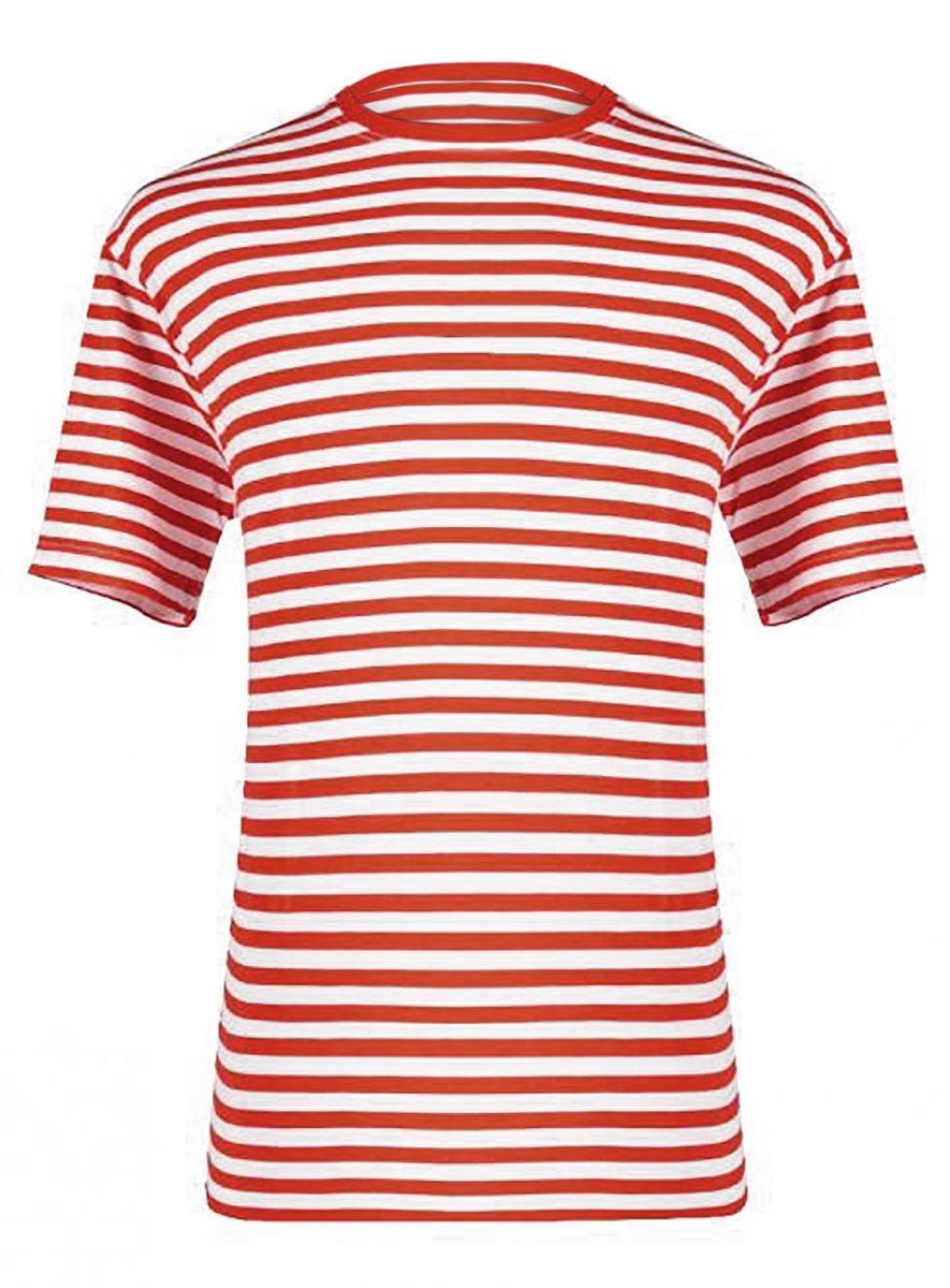 thetru T-Shirt Herren Ringelshirt kurzarm rot-weiß