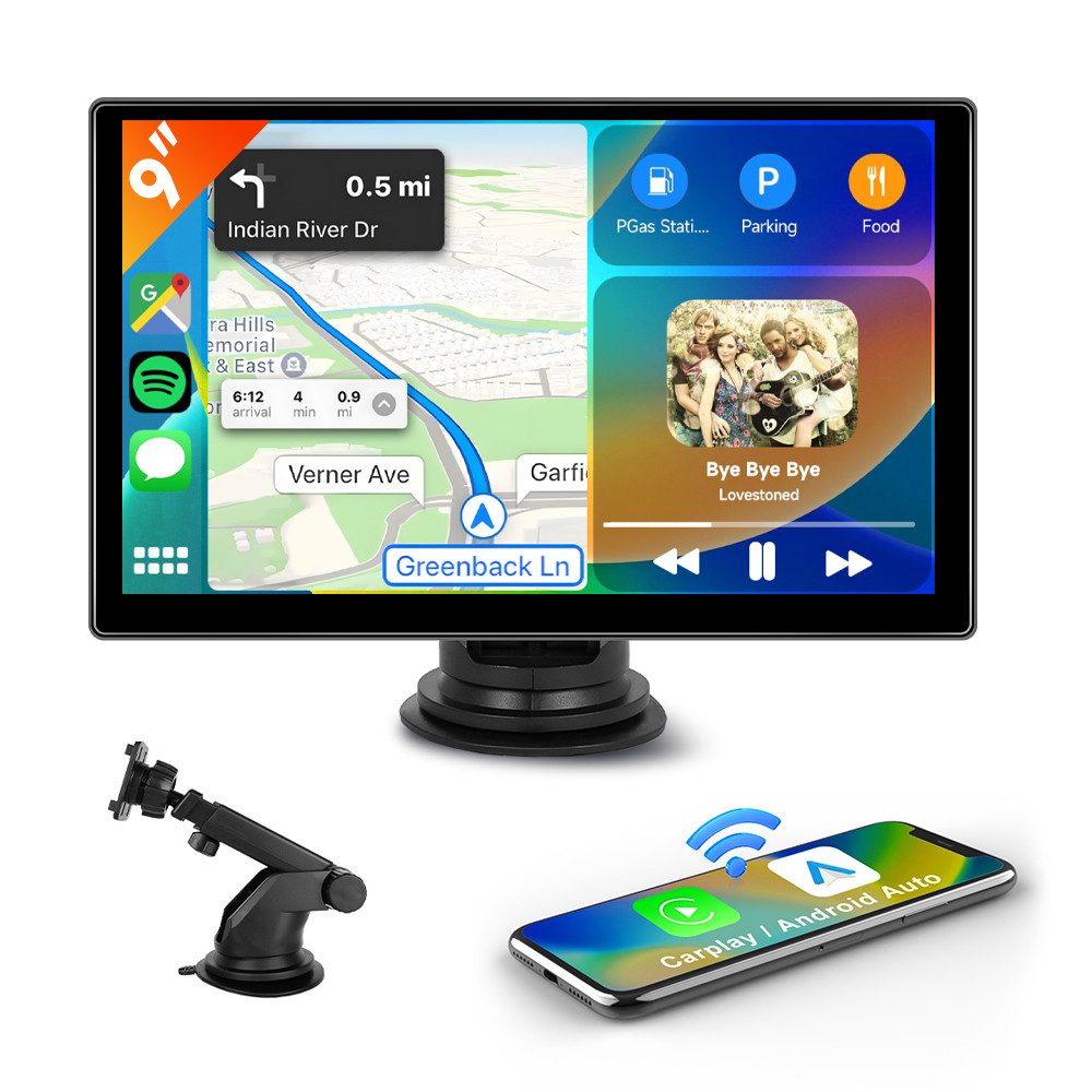 Hikity Wireless CarPlay Android Auto,9-Zoll Autoradio
