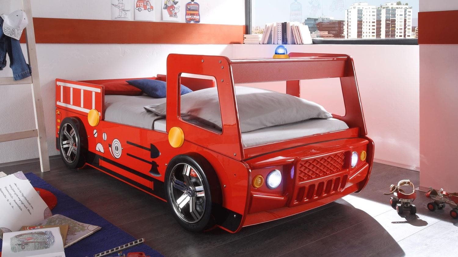 Begabino Autobett Feuerwehrbett Spark MDF rot