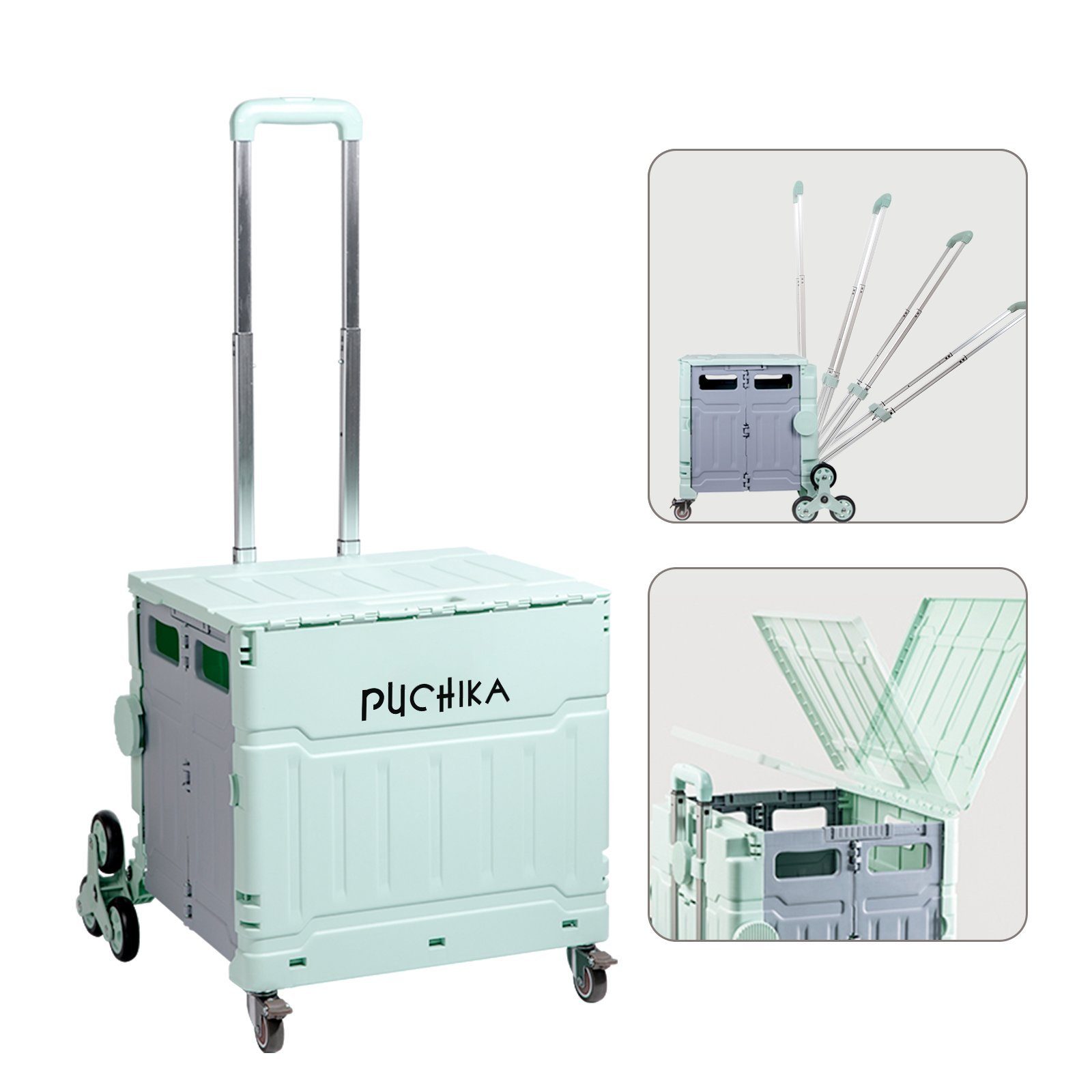 PUCHIKA Einkaufstrolley, Klappbarer Einkaufswagen, Flachziehenbar